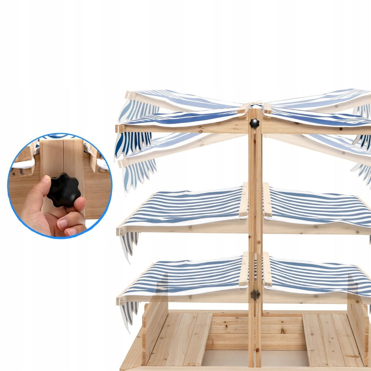 WOODEN SANDBOX WITH VISOR AND BENCHES 107x110x121cm FOR CHILDREN Packaging status original