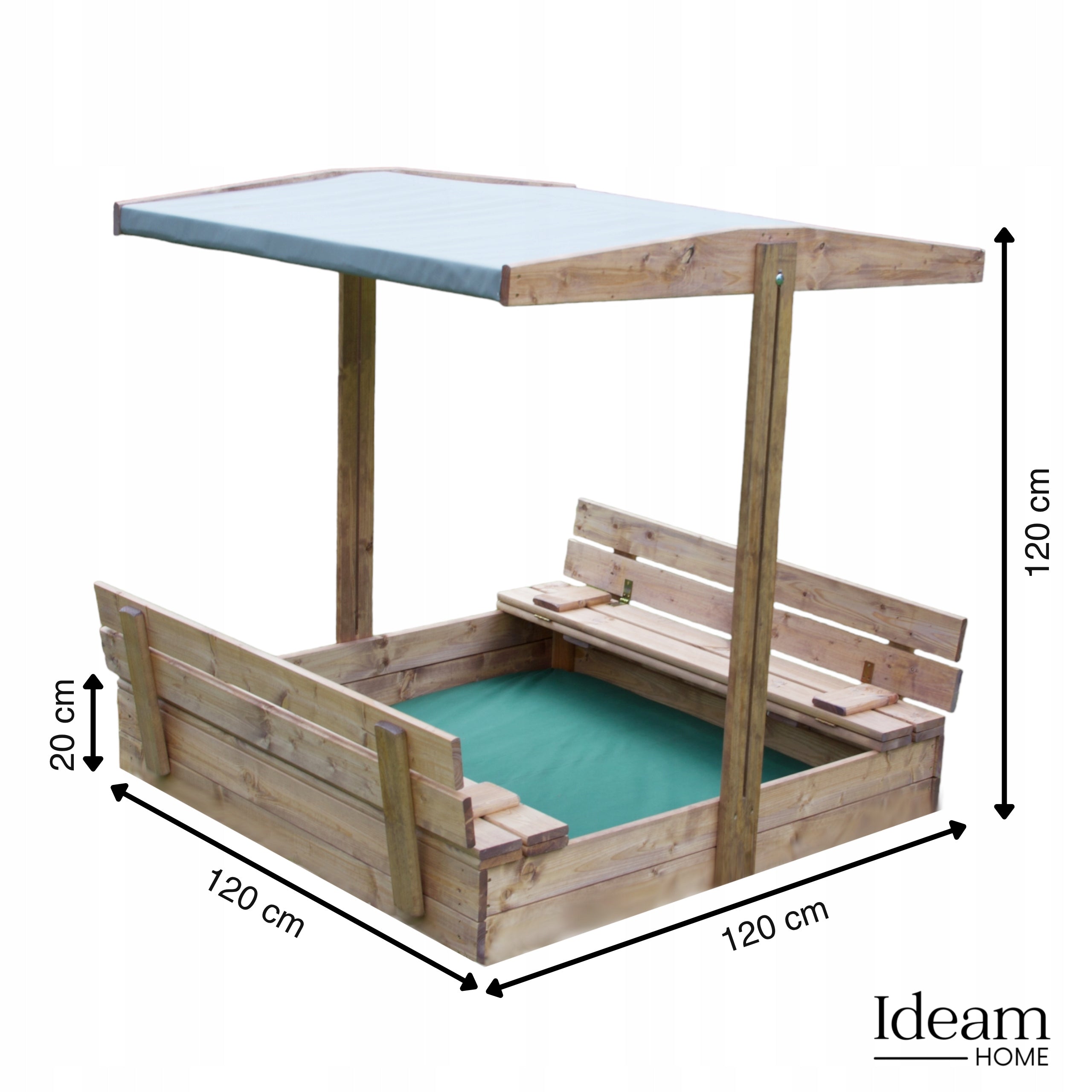 WOODEN SANDBOX impregnated solid closed with a visor 120CM Manufacturer code Piaskownica 120cm impregnacja daszek solidna