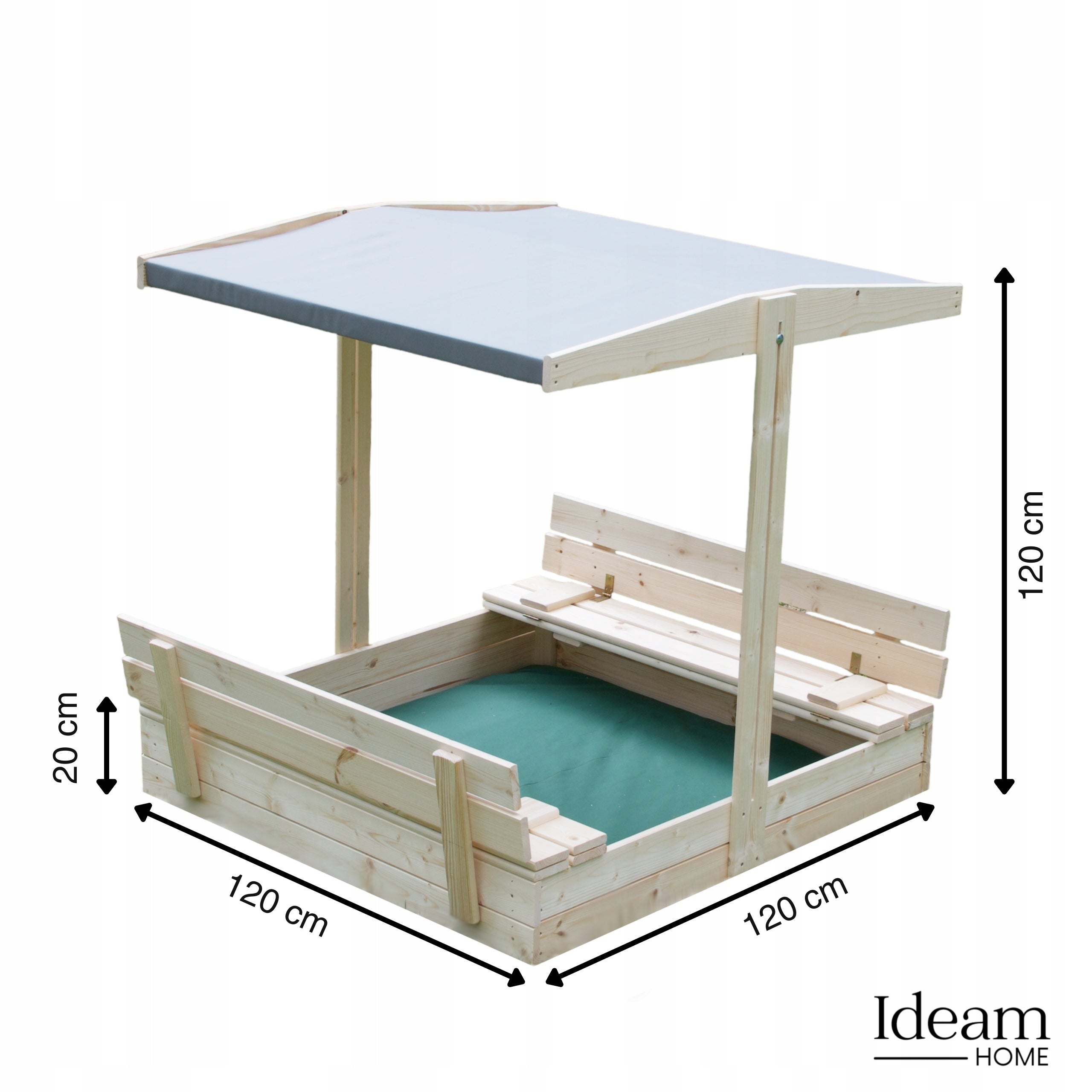 WOODEN SANDBOX, solid, closed, with a roof, 120 cm + freebies Manufacturer code Piaskownica 120 z daszkiem solidna + GRATISY