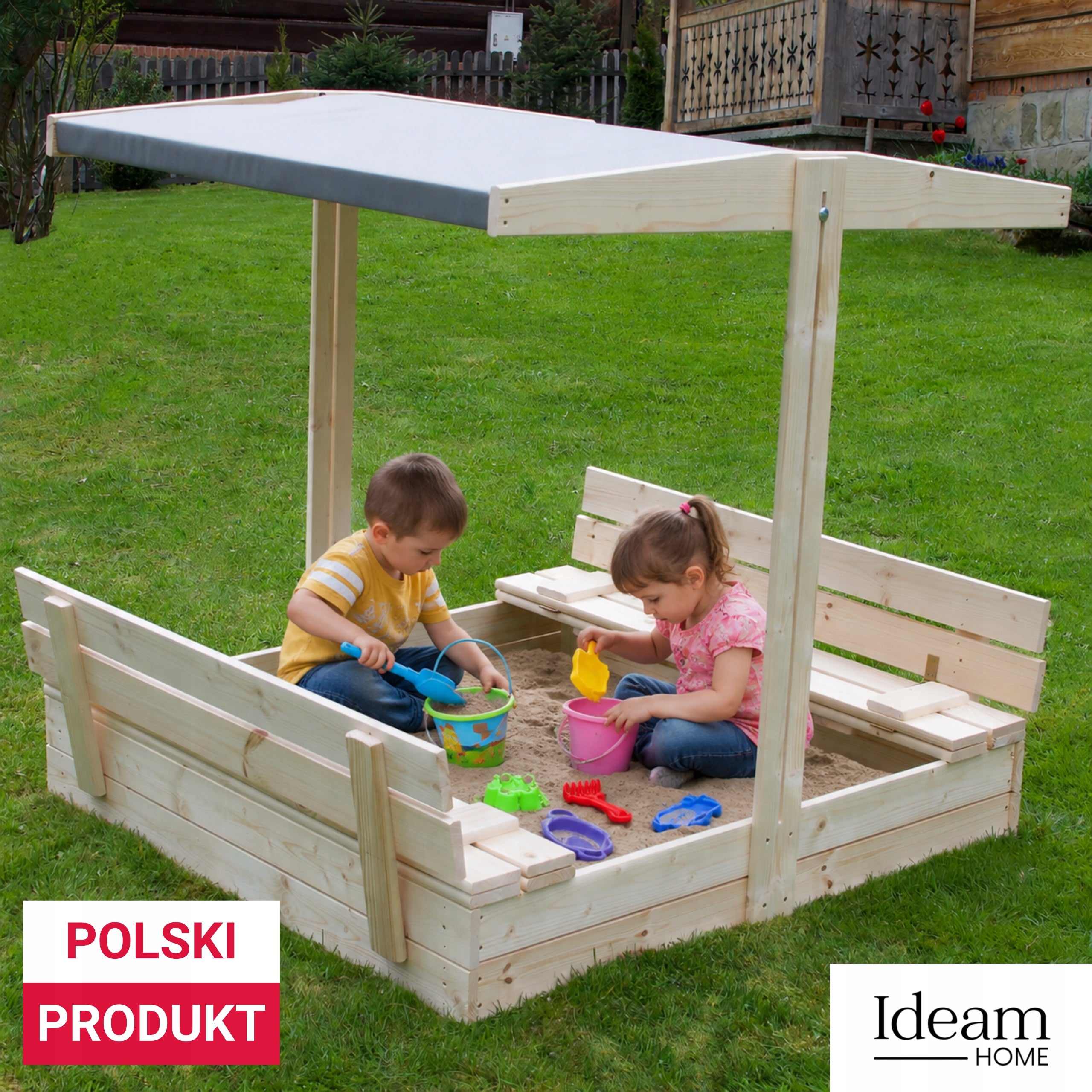 WOODEN SANDBOX, solid, closed, with a roof, 120 cm + freebies Packaging status original