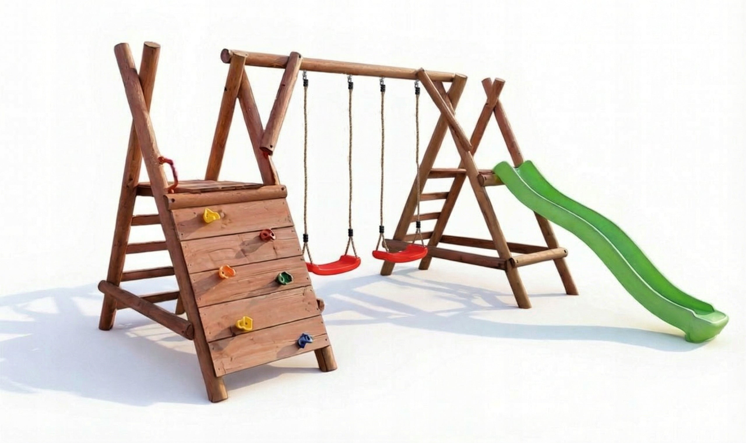 WOODEN SQUARE TOYS FOR GARDEN CHEERFUL SQUARE SLIDE 2SWINGS IMPREGNATED