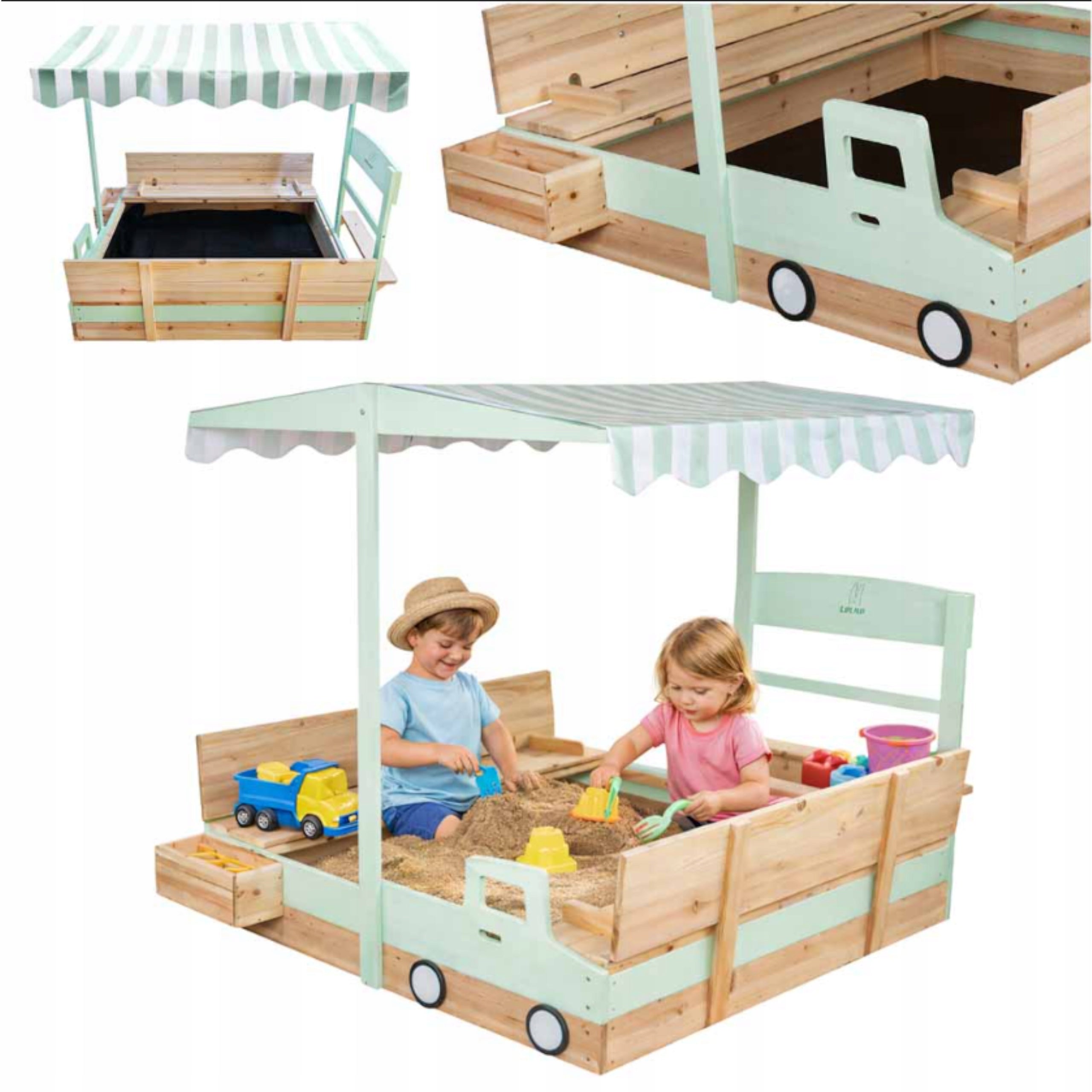 WOODEN Sandbox WITH CANOPY LARGE LOCKABLE BenchES GIFT CHILD'S DAY Brand KIK