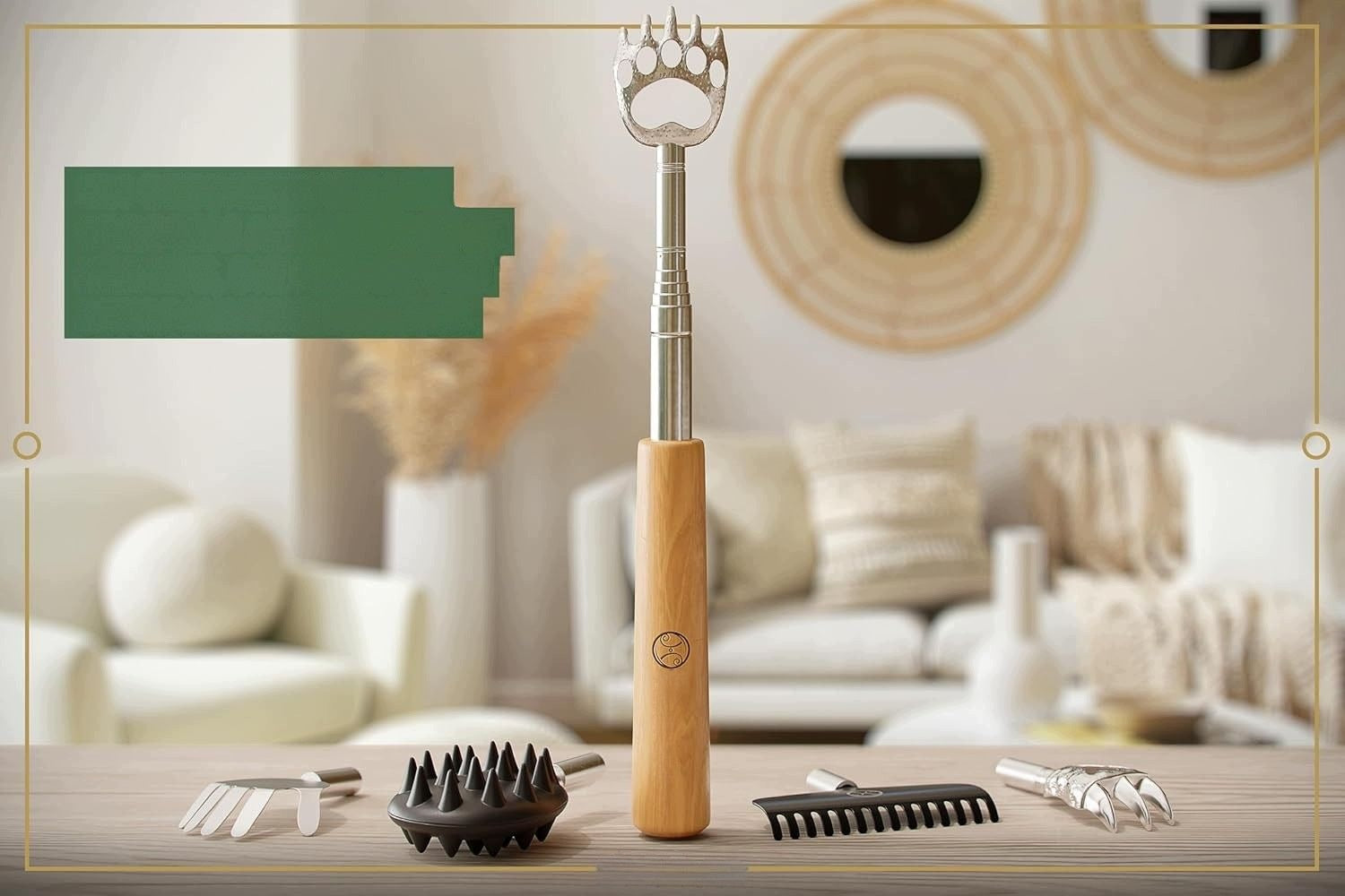WOODEN TELESCOPIC BACK SCRATCHER WITH 6 MASSAGE TIPS Packaging status original