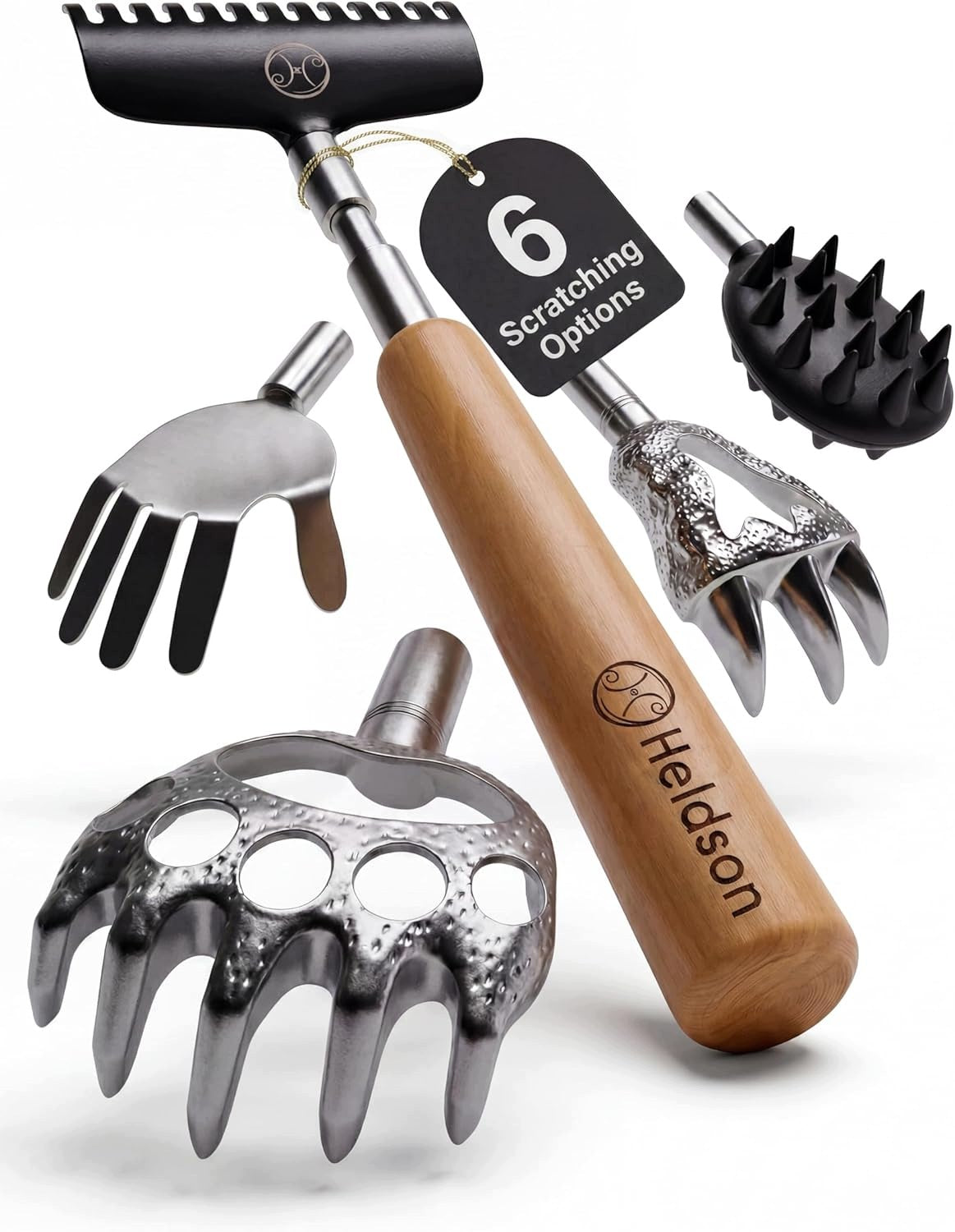 WOODEN TELESCOPIC BACK SCRATCHER WITH 6 MASSAGE TIPS
