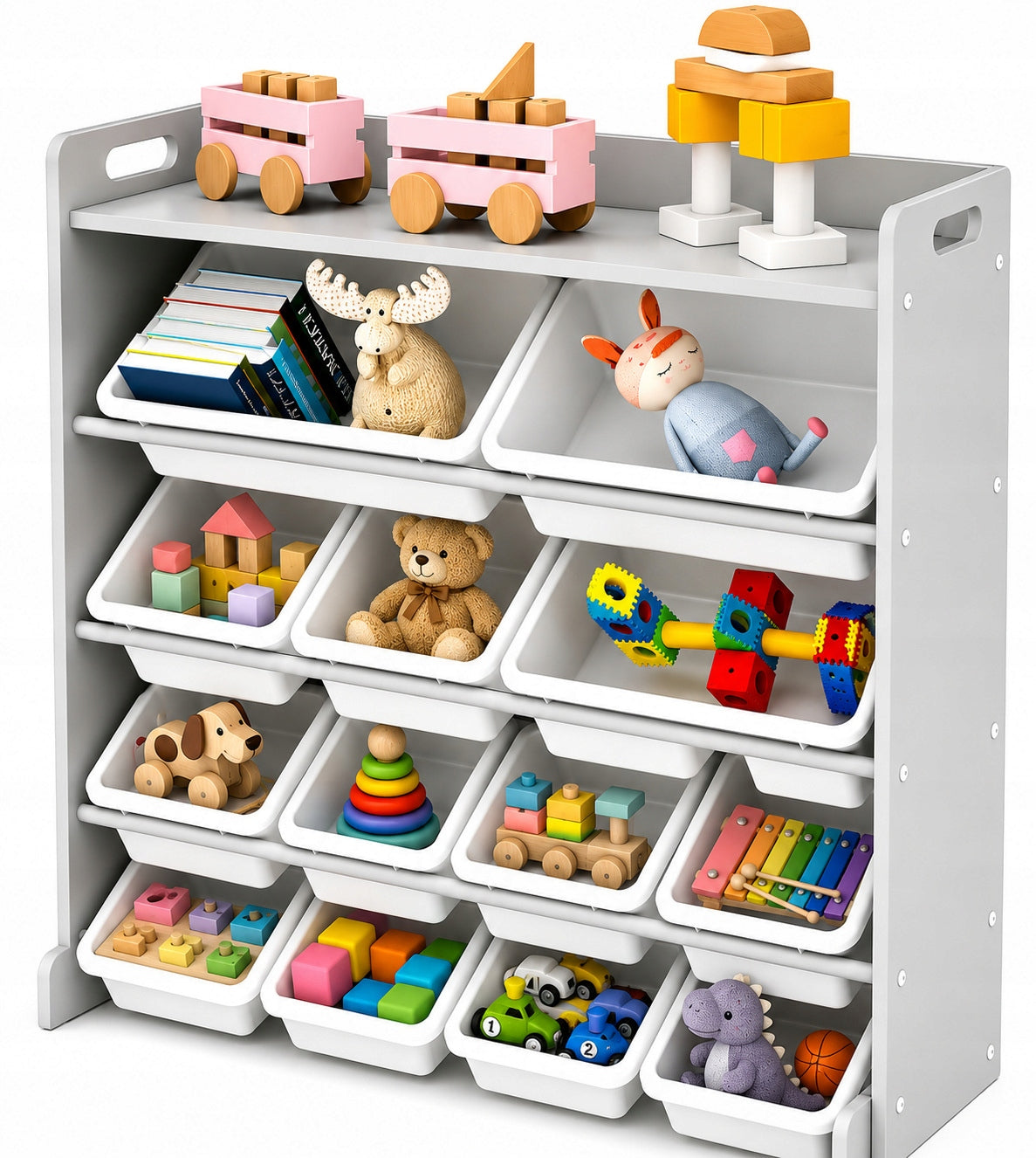 WOODEN WHITE GRAY BOOKCASE CONTAINERS SHELF ORGANIZER FOR CHILDREN FURNITURE