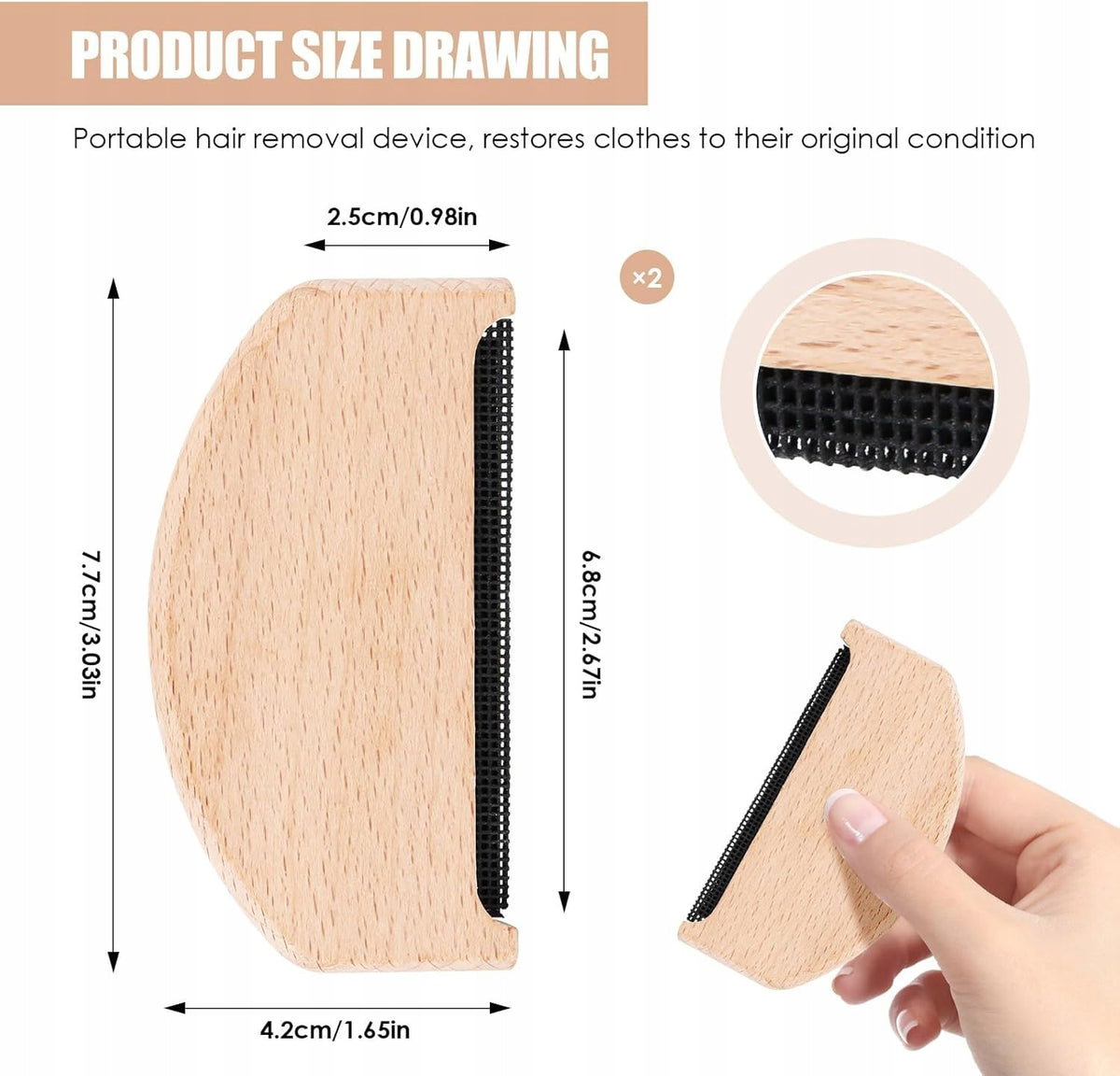 WOOL COMB WOODEN SET OF 2 PIECES FOR LINT CLOTHES Brand ONE