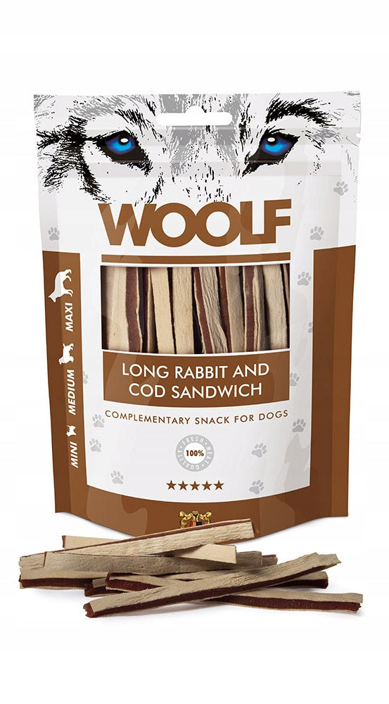 WOOLF RABBIT COD SANDWICH Soft Rabbit Strips with Cod for Dog 100g