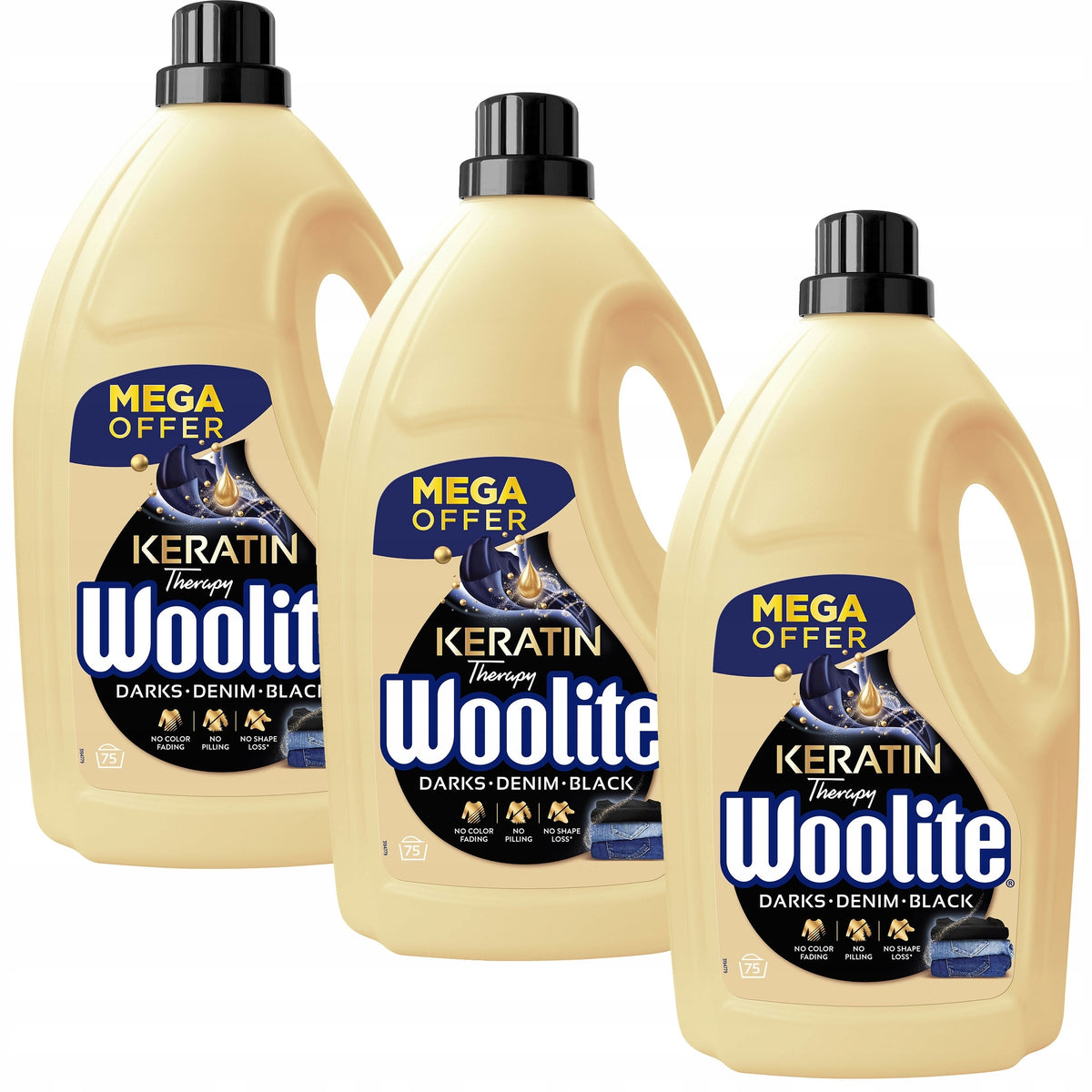 WOOLITE SET WASHING LIQUID BLACK WITH KERATIN STOCK 3X 4.5L