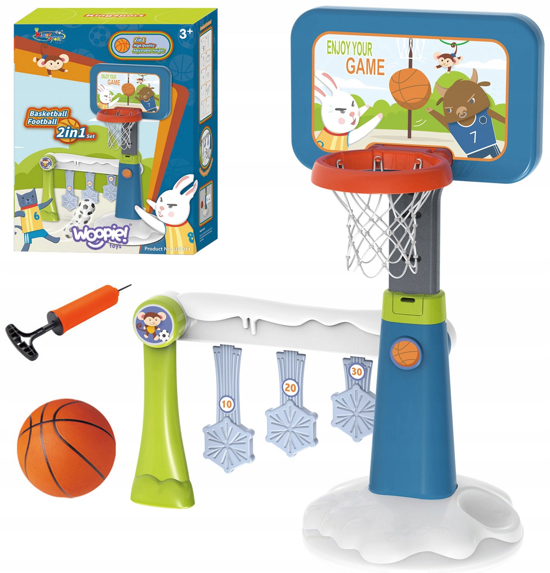 WOOPIE Set of 2in1 Basketball Football Goal + Ball + Pump