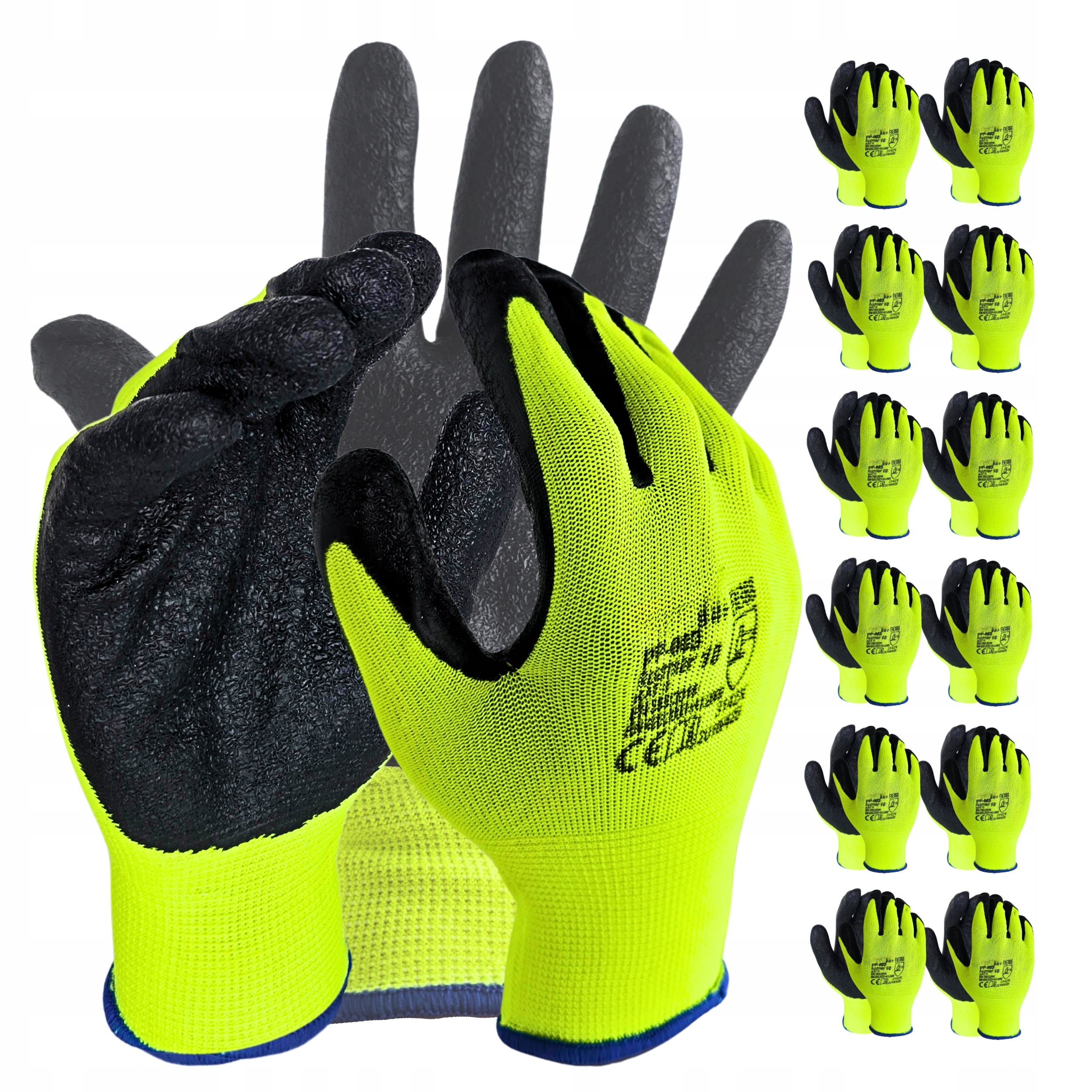 WORK GLOVES Garden Gloves Reflective LATEX Strong Grip 12 Pairs