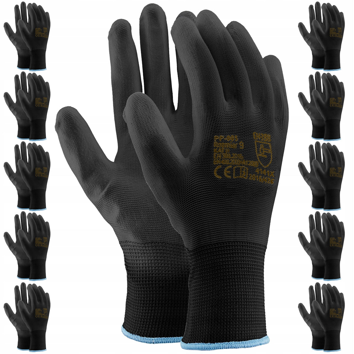 WORK GLOVES POLYURETHANE PU POLIUR 10 PAIRS COATED GLOVES BLACK EAN (GTIN) 5907269097664