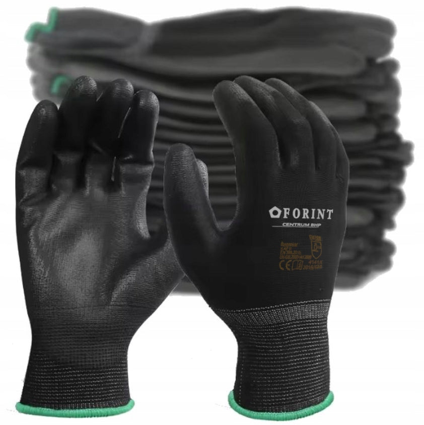 WORK GLOVES POLYURETHANE PU POLIUR 10 PAIRS COATED GLOVES BLACK
