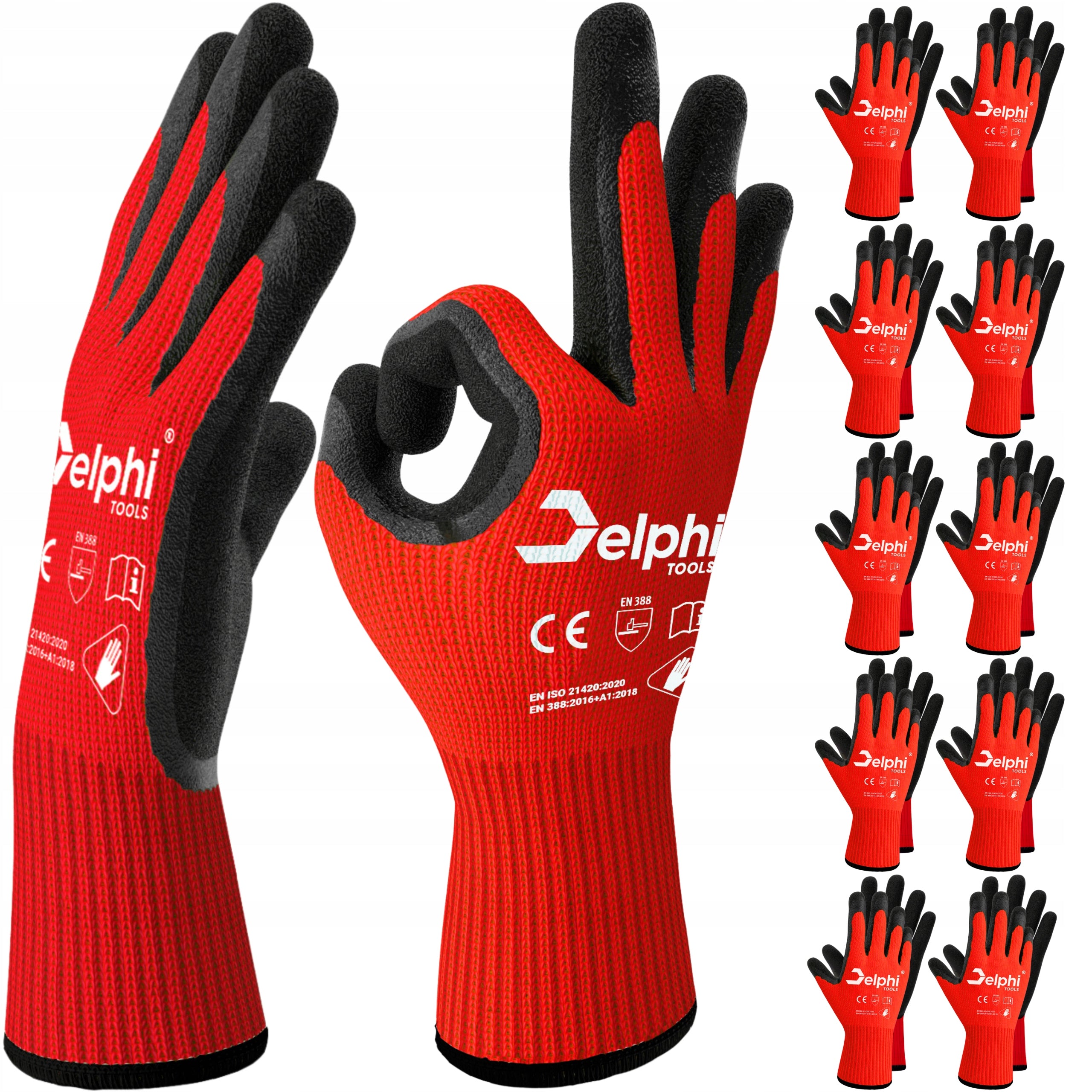 WORK GLOVES PROTECTIVE GLOVES XL LATEX COATED STRONG 10 PAIRS Packaging status original