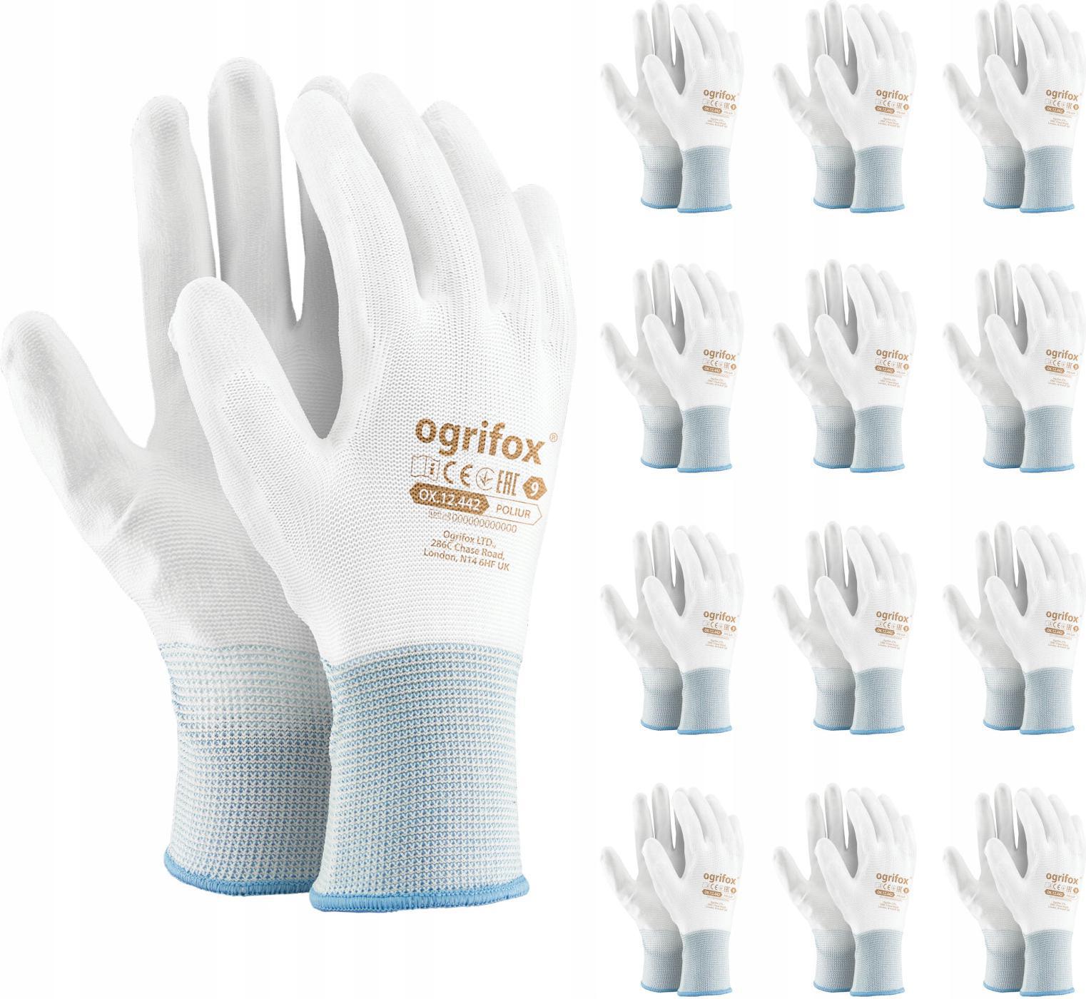 WORK GLOVES protective gloves white DURABLE Ogrifox 12 PAIRS