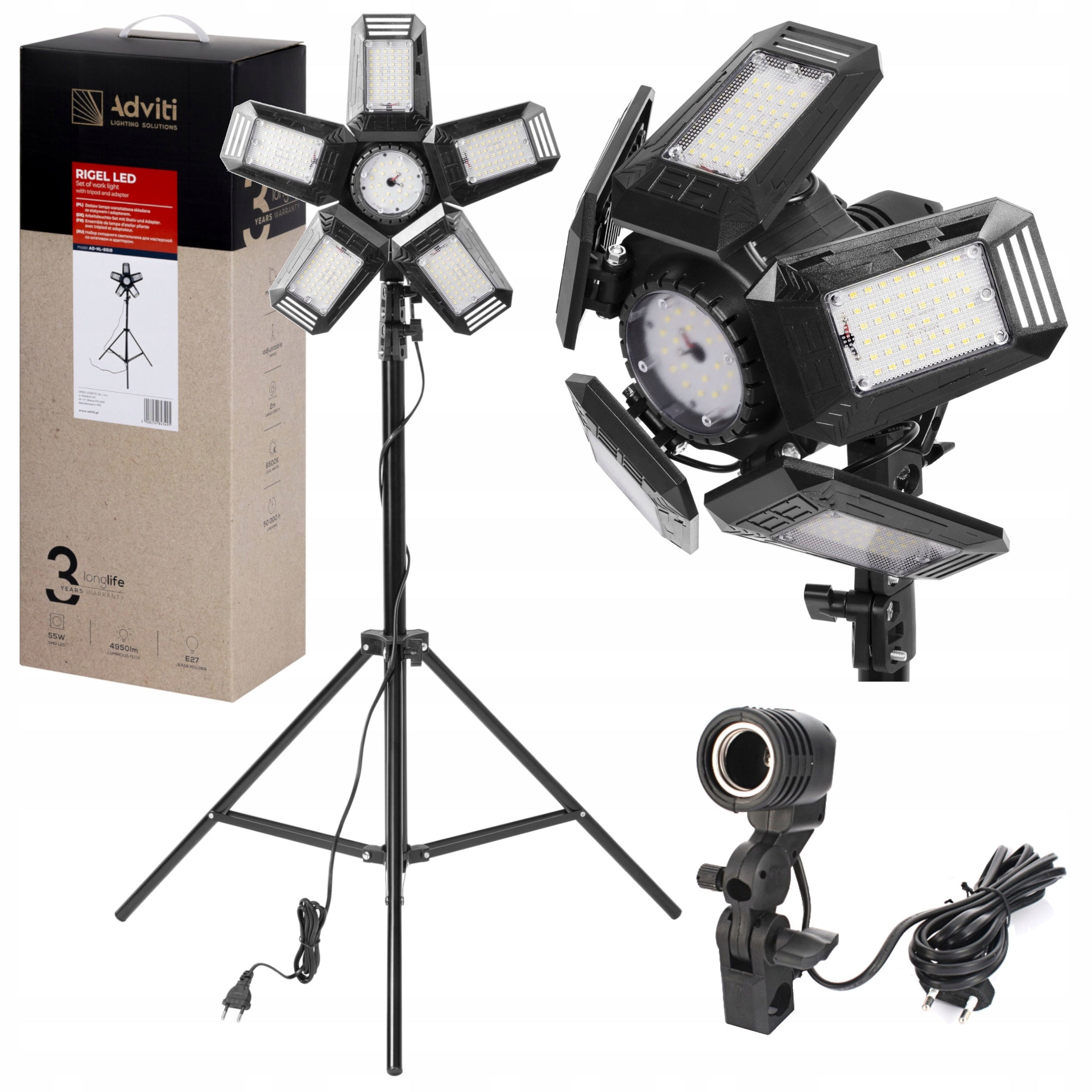 WORK LAMP HALOGEN CONSTRUCTION TRIPOD LED STAND 55W 6500K + CABLE 2m