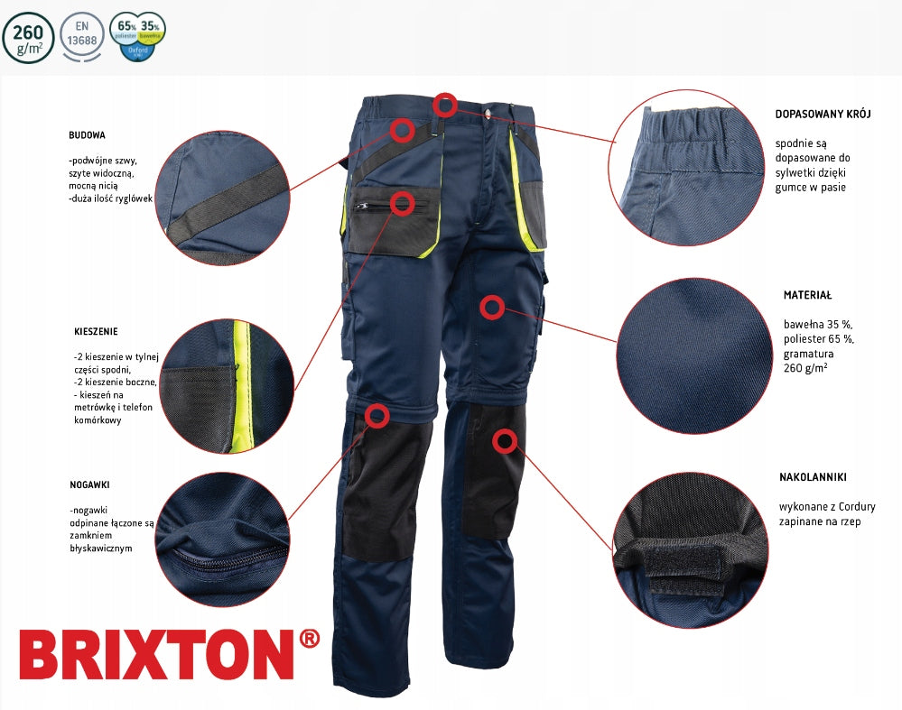 WORK PANTS Brixton REMOVABLE LEGS Practical r. 52 Manufacturer code APSZ