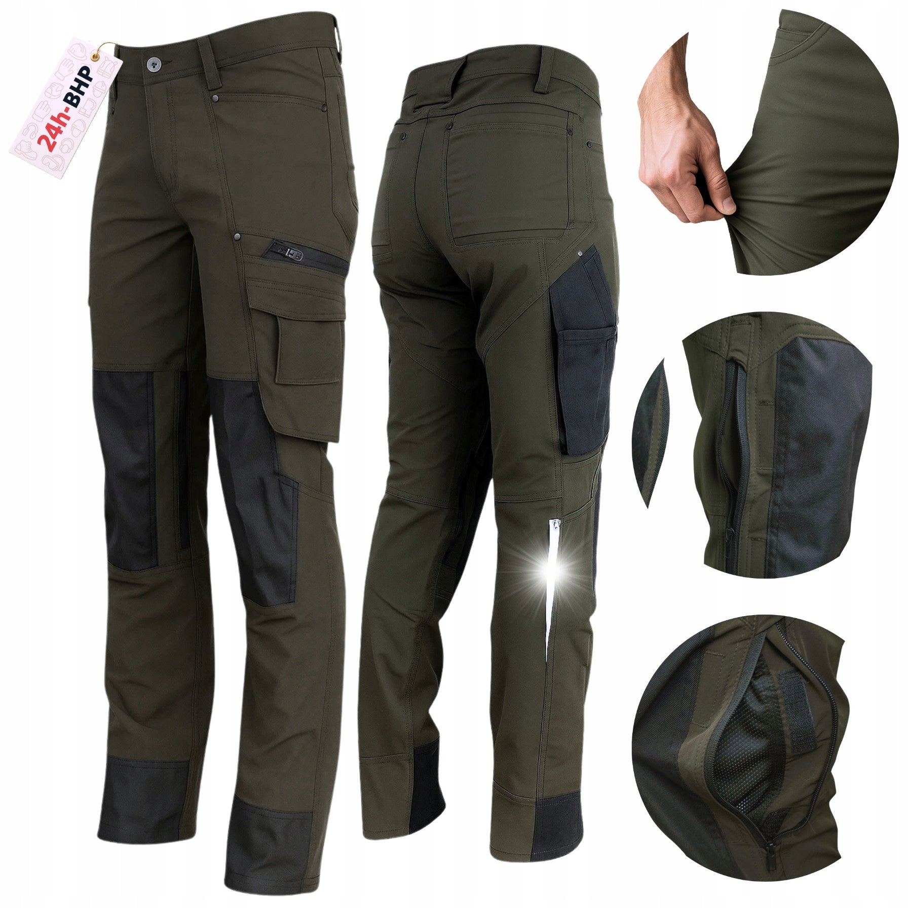 WORK Pants ELASTIC STRETCH Men's Health and Safety Protective STRONG KHAKI militias