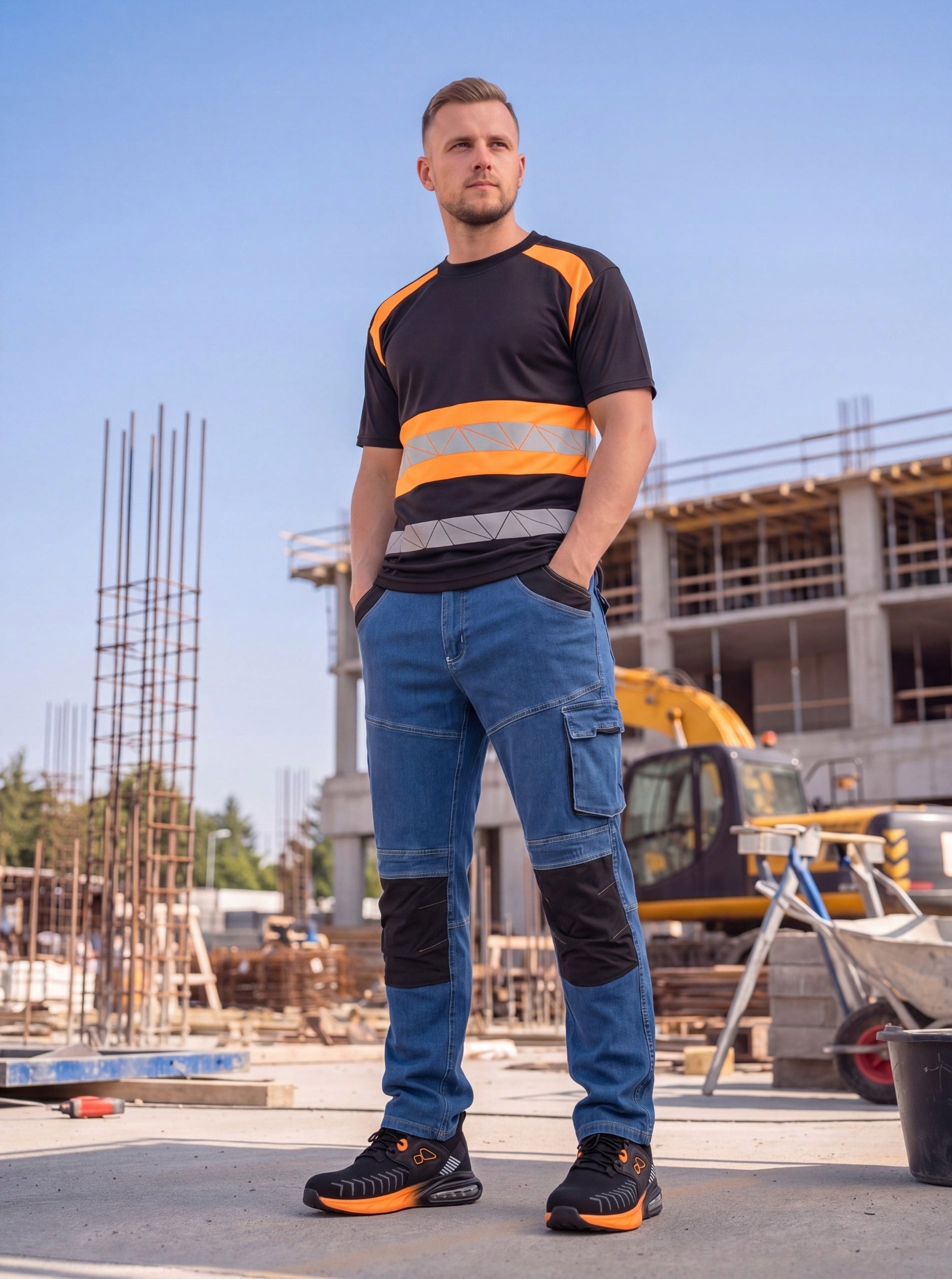 WORK Pants JEANS Men's Health & Safety Protective STRONG ELASTIC FITTING Packaging status original