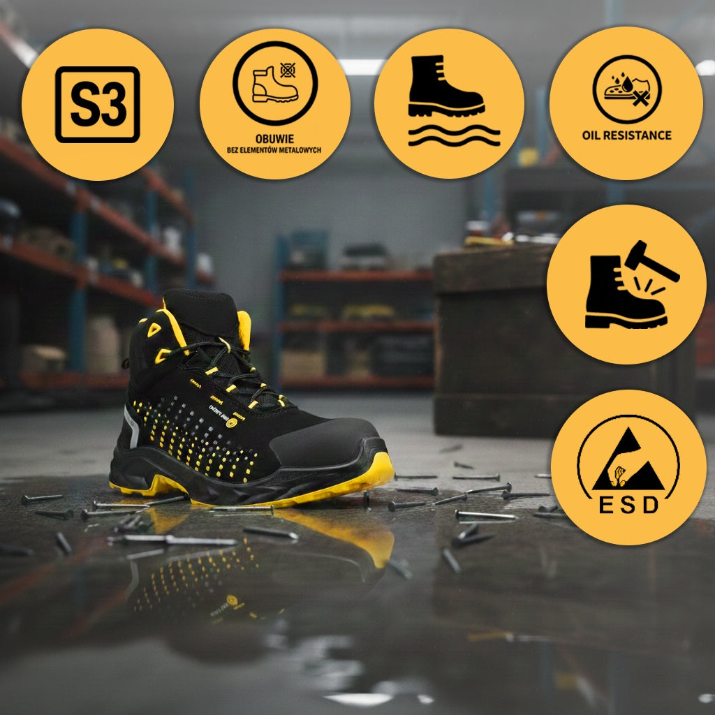 WORK SHOES S3 MEN'S HIGH SAFETY SHOES LIGHTWEIGHT COMFORTABLE WITH TOE Manufacturer code buty robocze męskie trzewiki z noskiem BHP