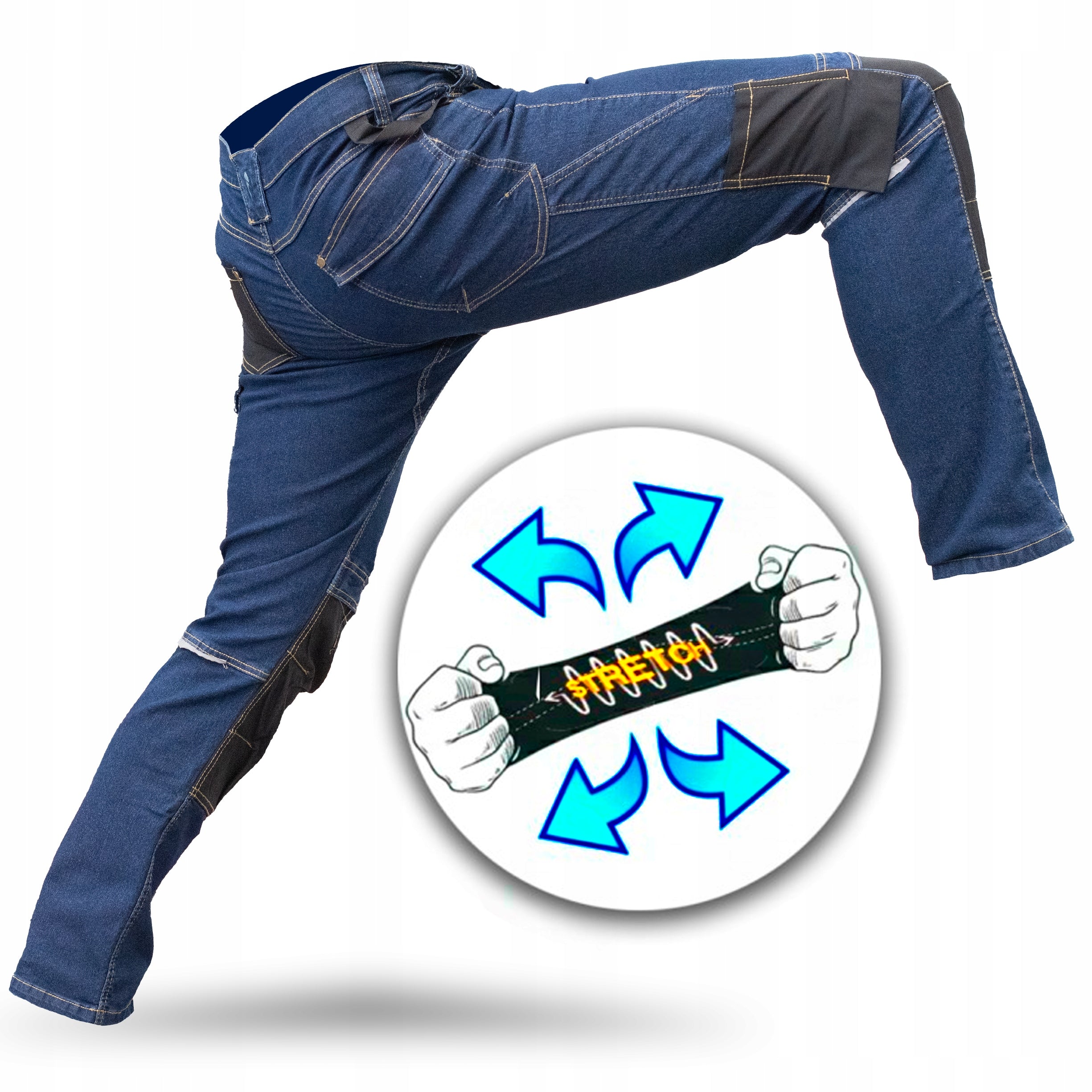 WORK TROUSERS MEN'S JEANS TO BELT ELASTIC STRETCH TROUSERS STRONG SUMMER Manufacturer code spodnie robocze męskie jeans stretch odblaski