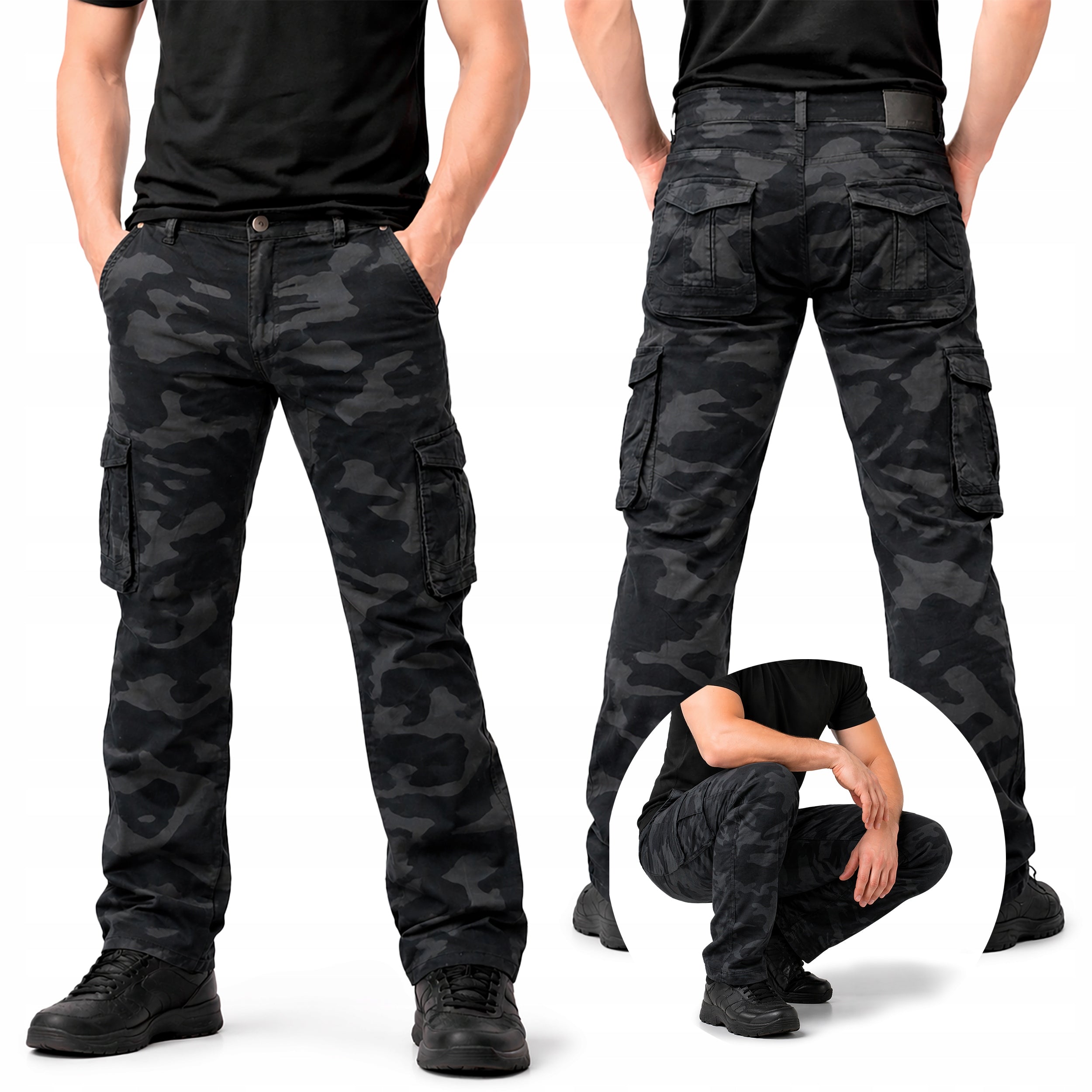 WORK TROUSERS MEN'S JEANS TO WAIST ELASTIC STRETCH TROUSERS STRONG CAMO