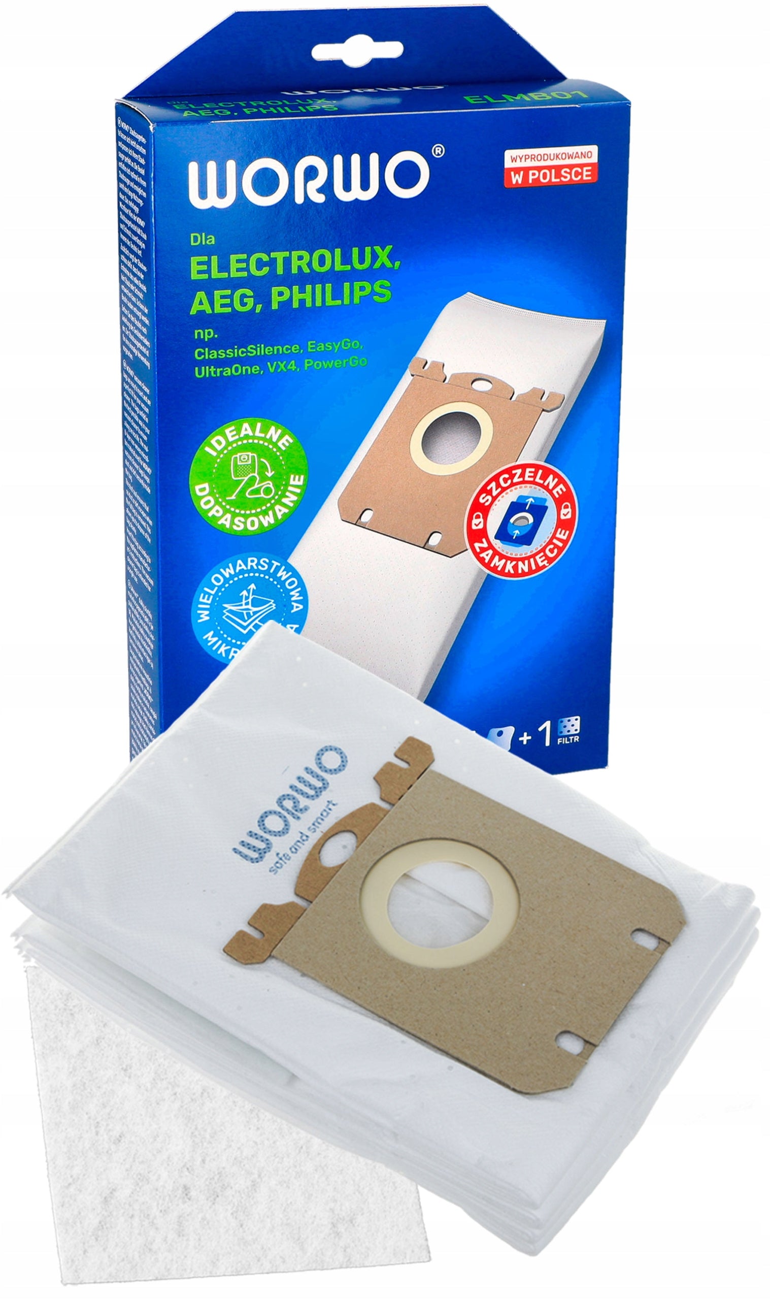 Worwo Staubbeutel S-Bag Electrolux, Philips 4 Stück + 1 Filter 