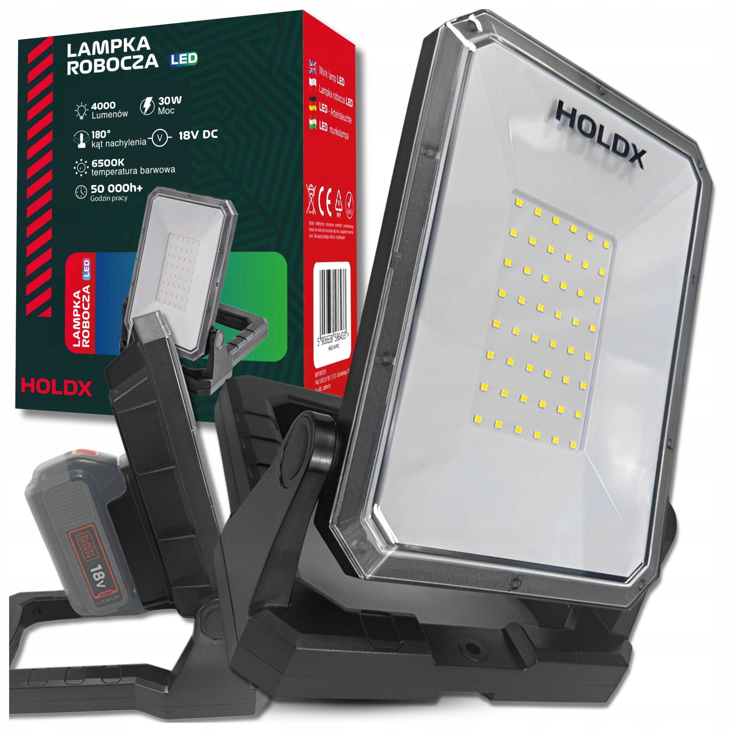 WORKING LAMP HALOGEN LED FOR BLACK&DECKER WITH USB 6500K PORTABLE CONSTRUCTION