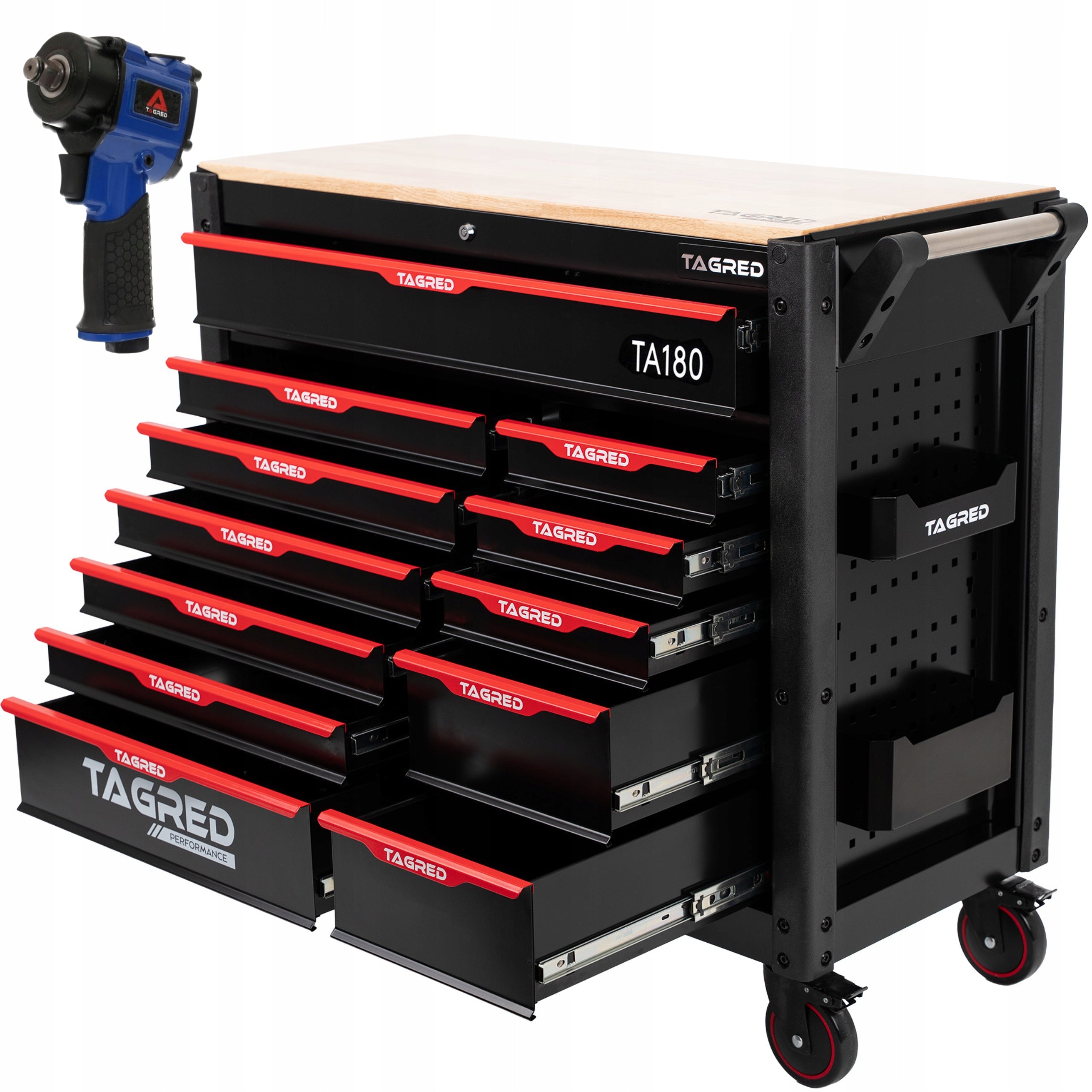 WORKSHOP CABINET TOOL TROLLEY LARGE 12 DRAWERS+ Pneumatic Wrench 1/2