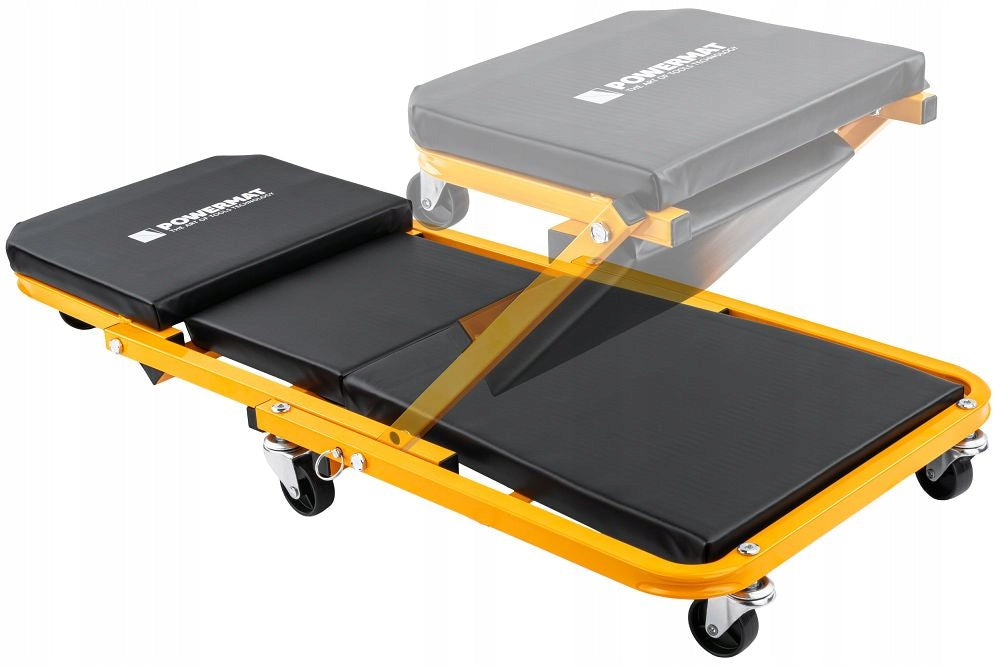 WORKSHOP COUCH 2IN1 SERVICE SEAT STOOL 150KG 91CM WHEELS Brand Powermat
