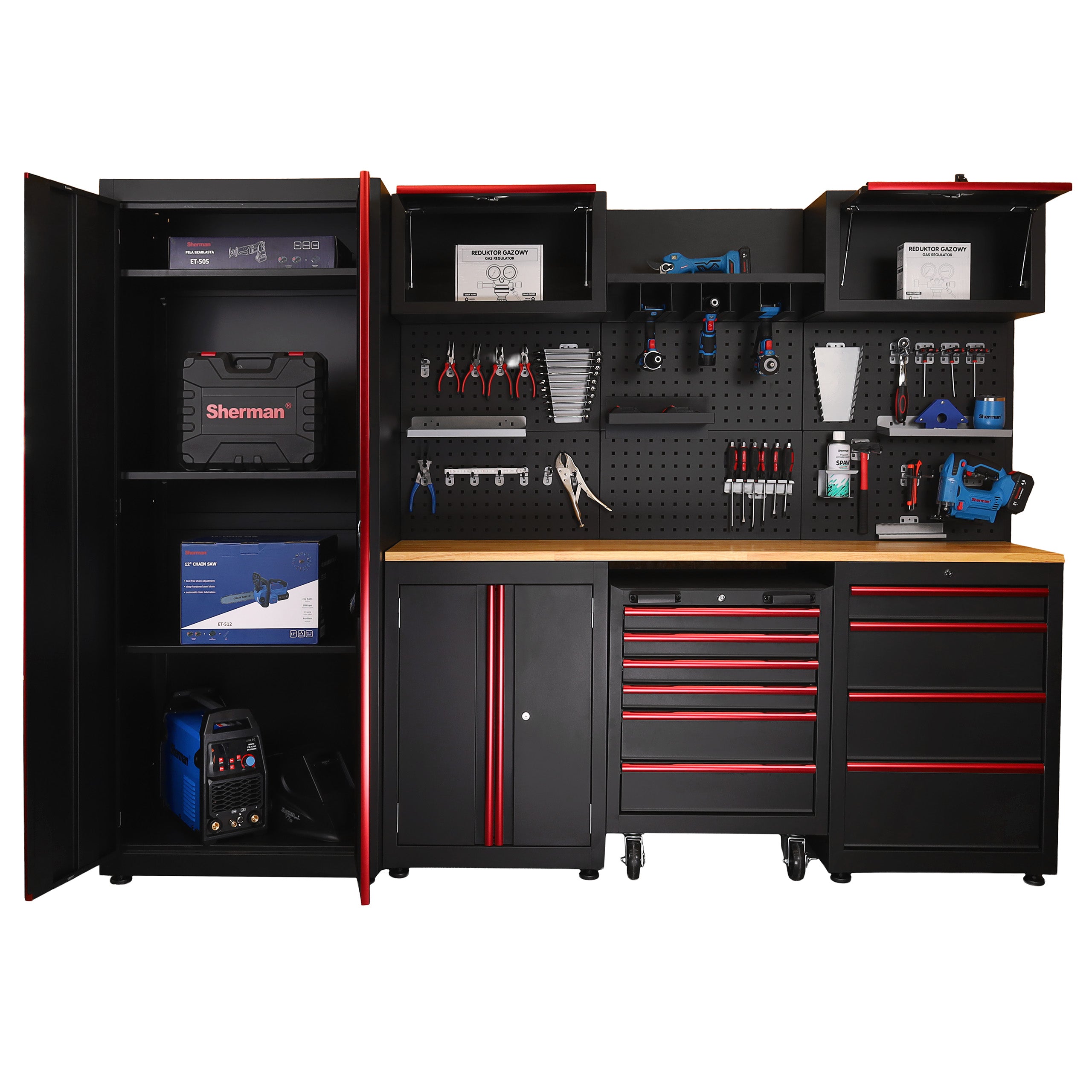 WORKSHOP FURNITURE GARAGE CABINET + WORKSHOP TROLLEY FOR GARAGE Sherman Product width 260 cm