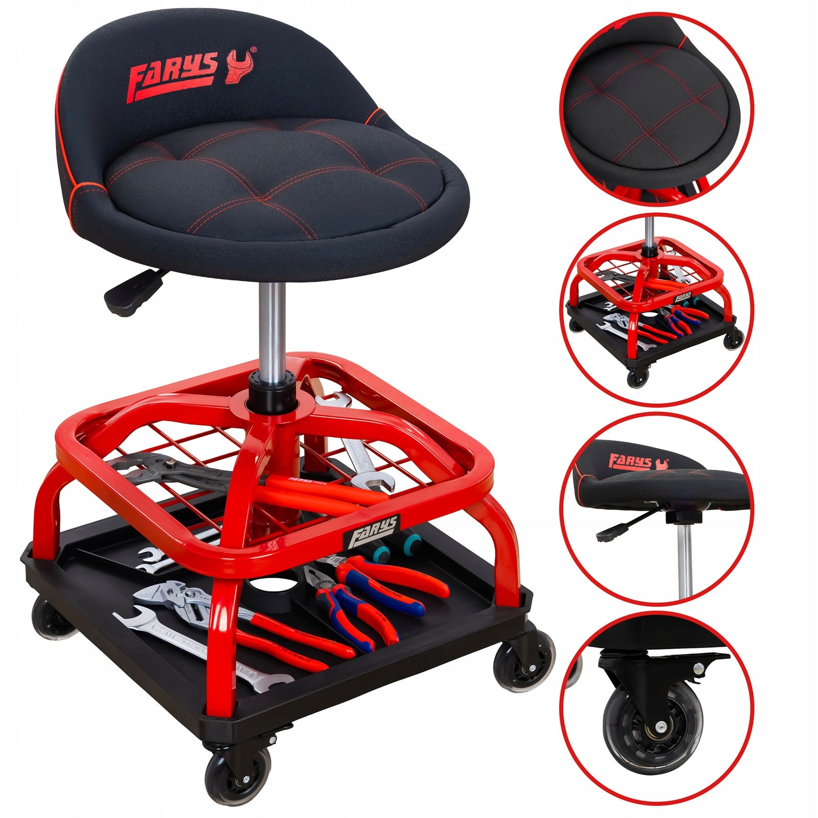 WORKSHOP STOOL ON WHEELS ADJUSTABLE BRAKE STOOL FR9227R