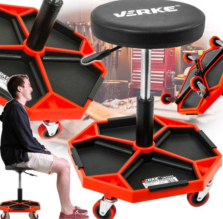 WORKSHOP STOOL SWIVEL STOOL SEAT CHAIR WHEELS WITH BOTTOM SHELF