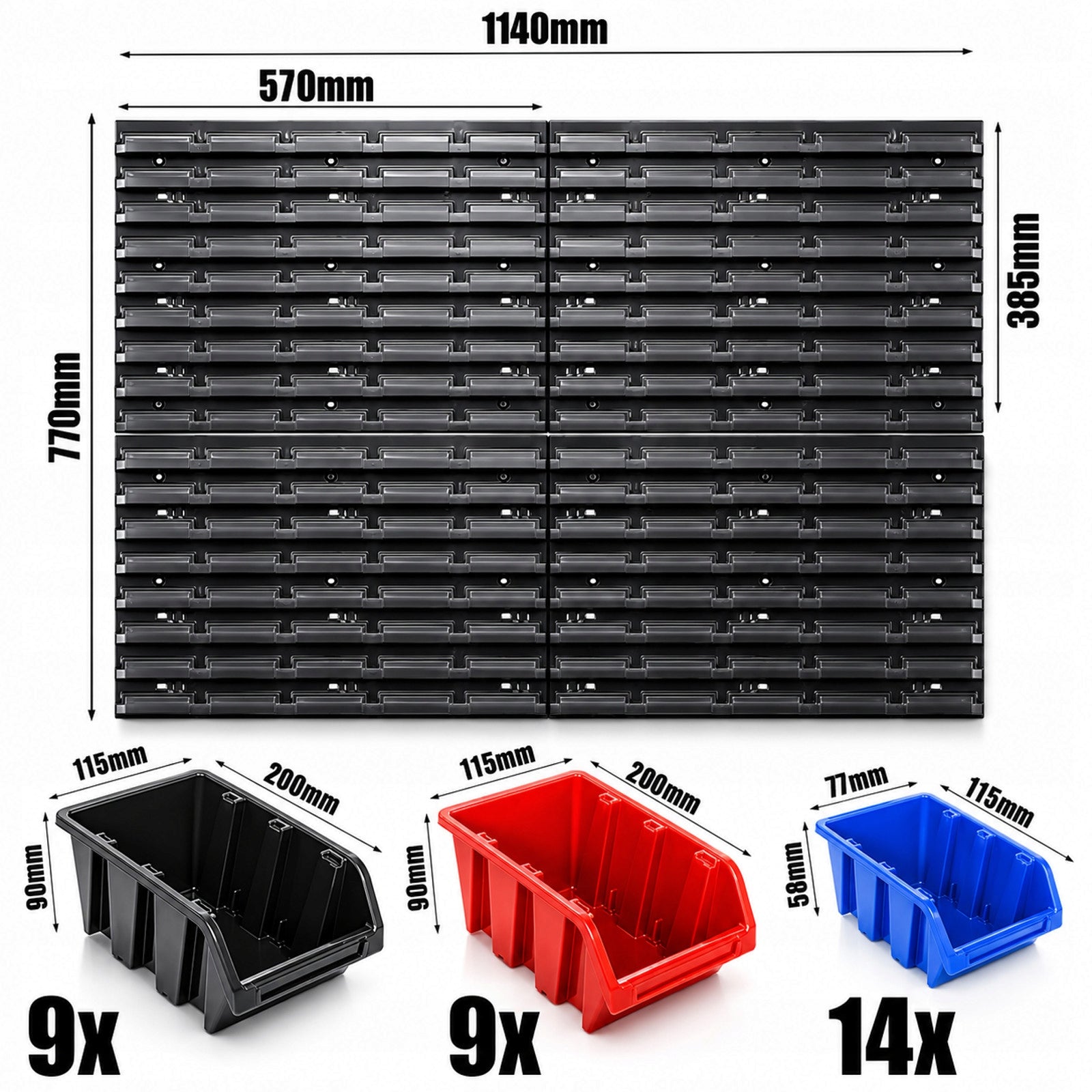 WORKSHOP TOOL BOARD WALL 114x77cm 74 el. HANDLES 32 CUVETTES Additional features hangable