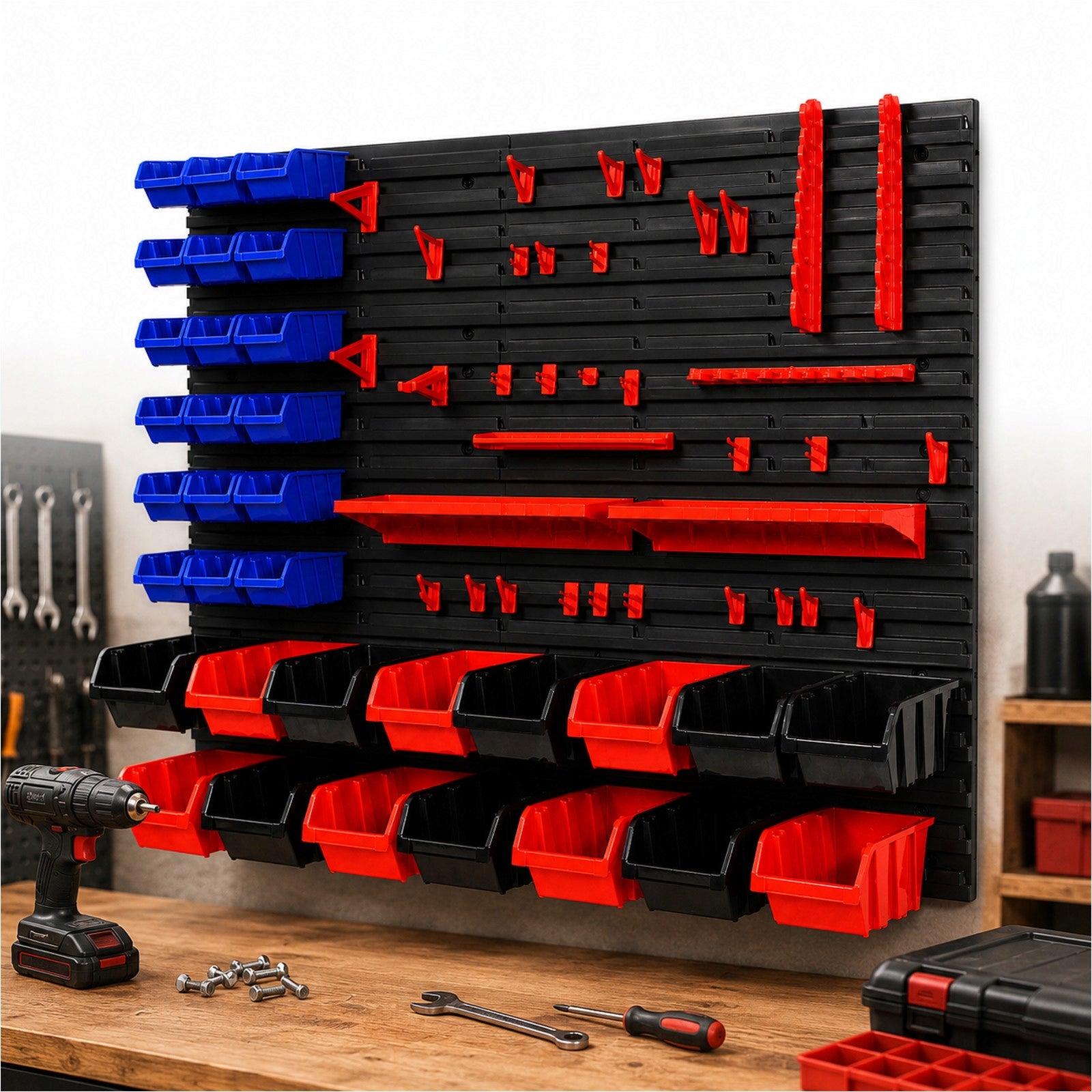 WORKSHOP TOOL BOARD WALL 114x77cm 74 el. HANDLES 32 CUVETTES