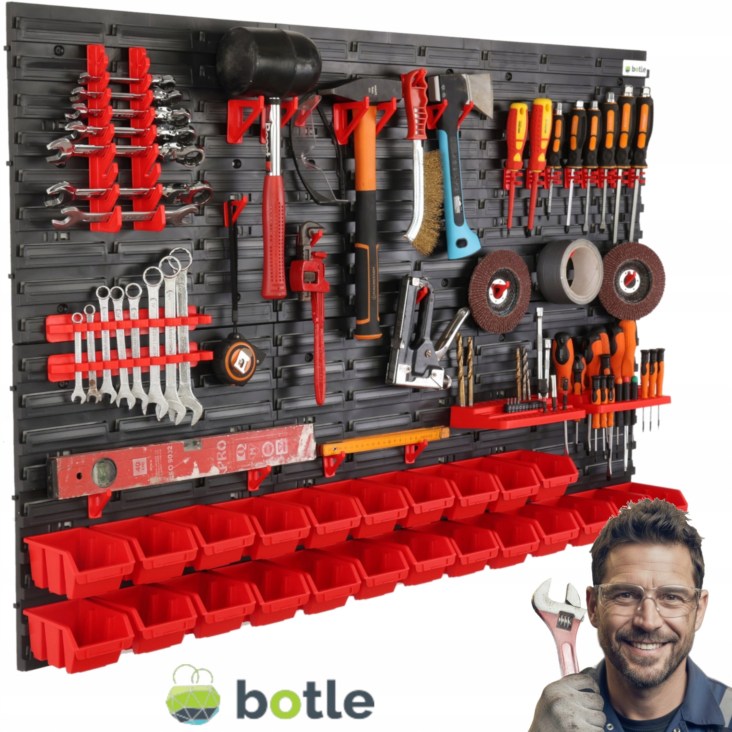 WORKSHOP TOOL BOARD WALL 116x80cm + 23 CUVETTES GARAGE HANDLES