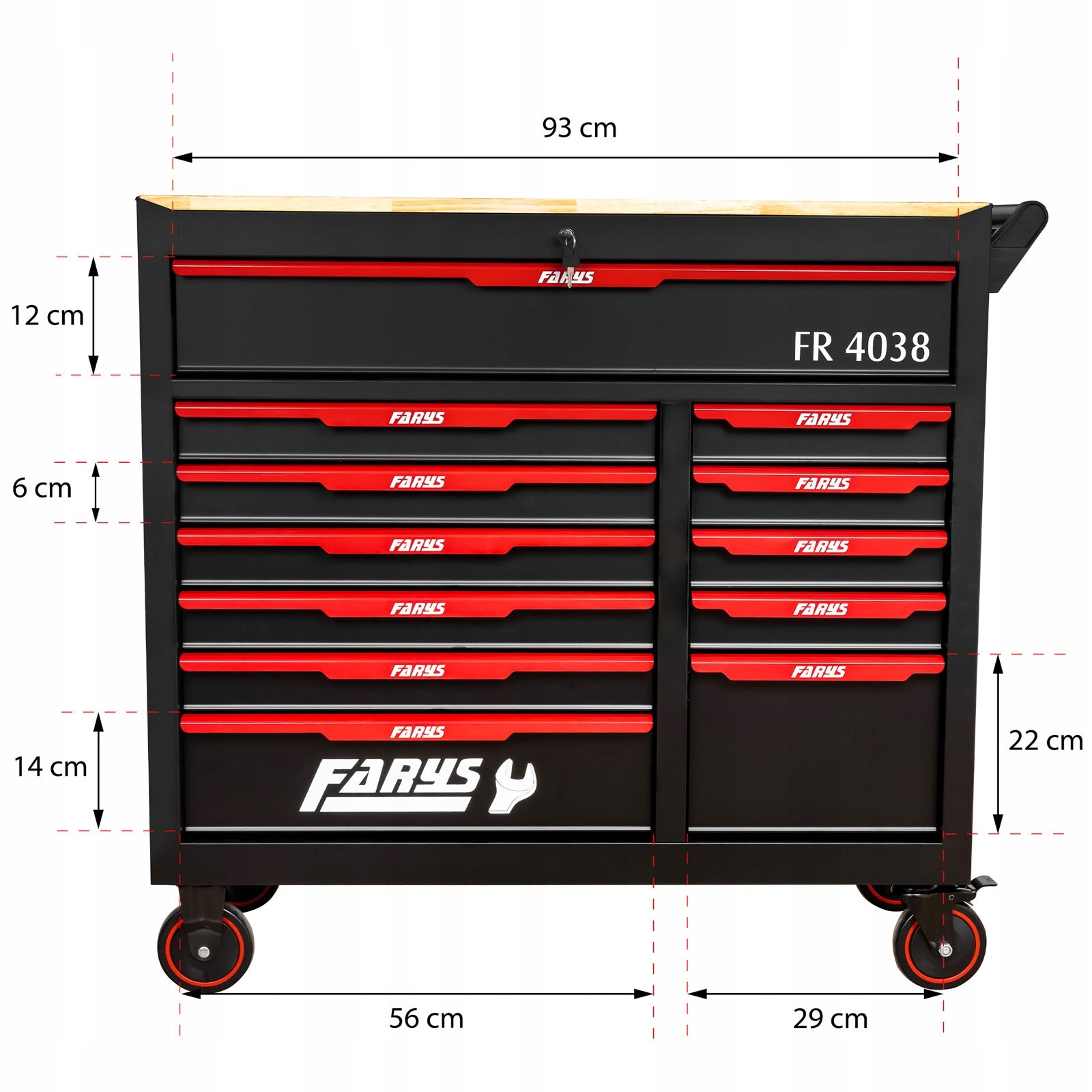 WORKSHOP TOOL CABINET TROLLEY LARGE WITH EQUIPMENT 12 DRAWERS FARYS Product weight with unit packaging 130 kg