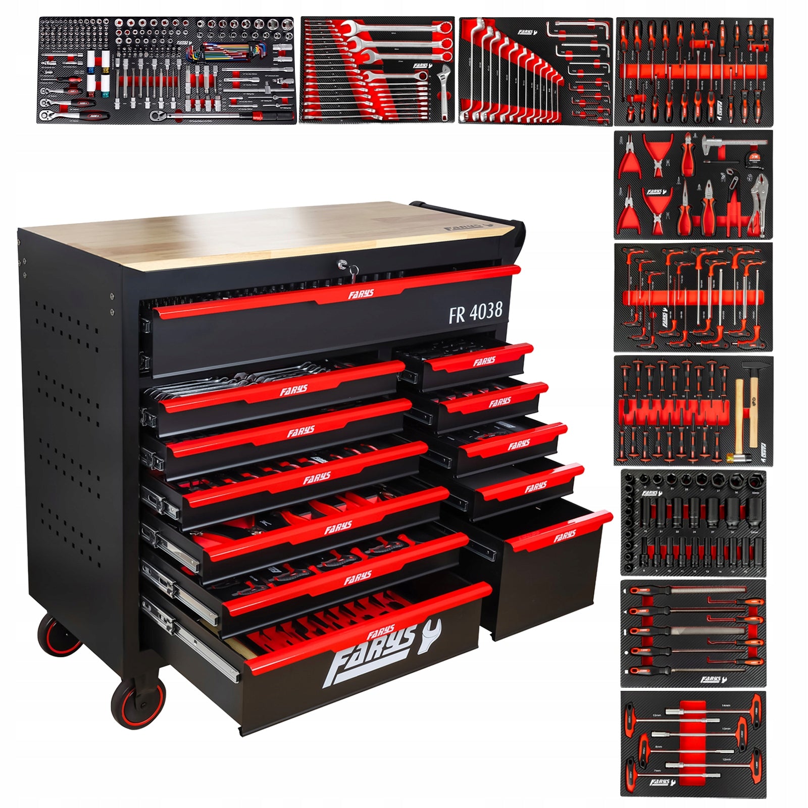 WORKSHOP TOOL CABINET TROLLEY LARGE WITH EQUIPMENT 12 DRAWERS FARYS