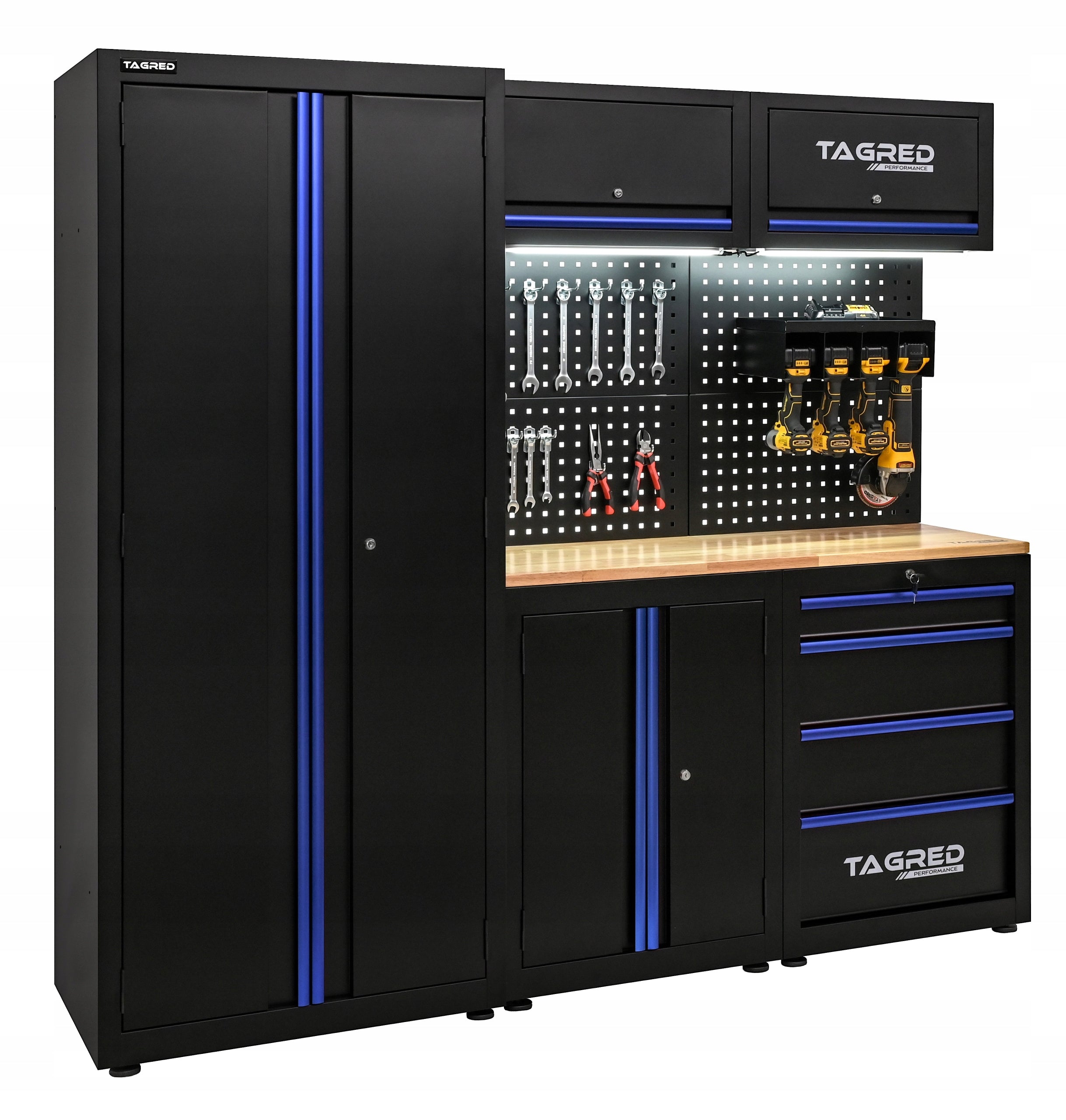 WORKSHOP TOOL FURNITURE RACK FOR GARAGE WORKSHOP MODULES 200CM + LED Manufacturer code TA1916 SZAFA DO WARSZTATU GARAŻU ZESTAW MEBLI