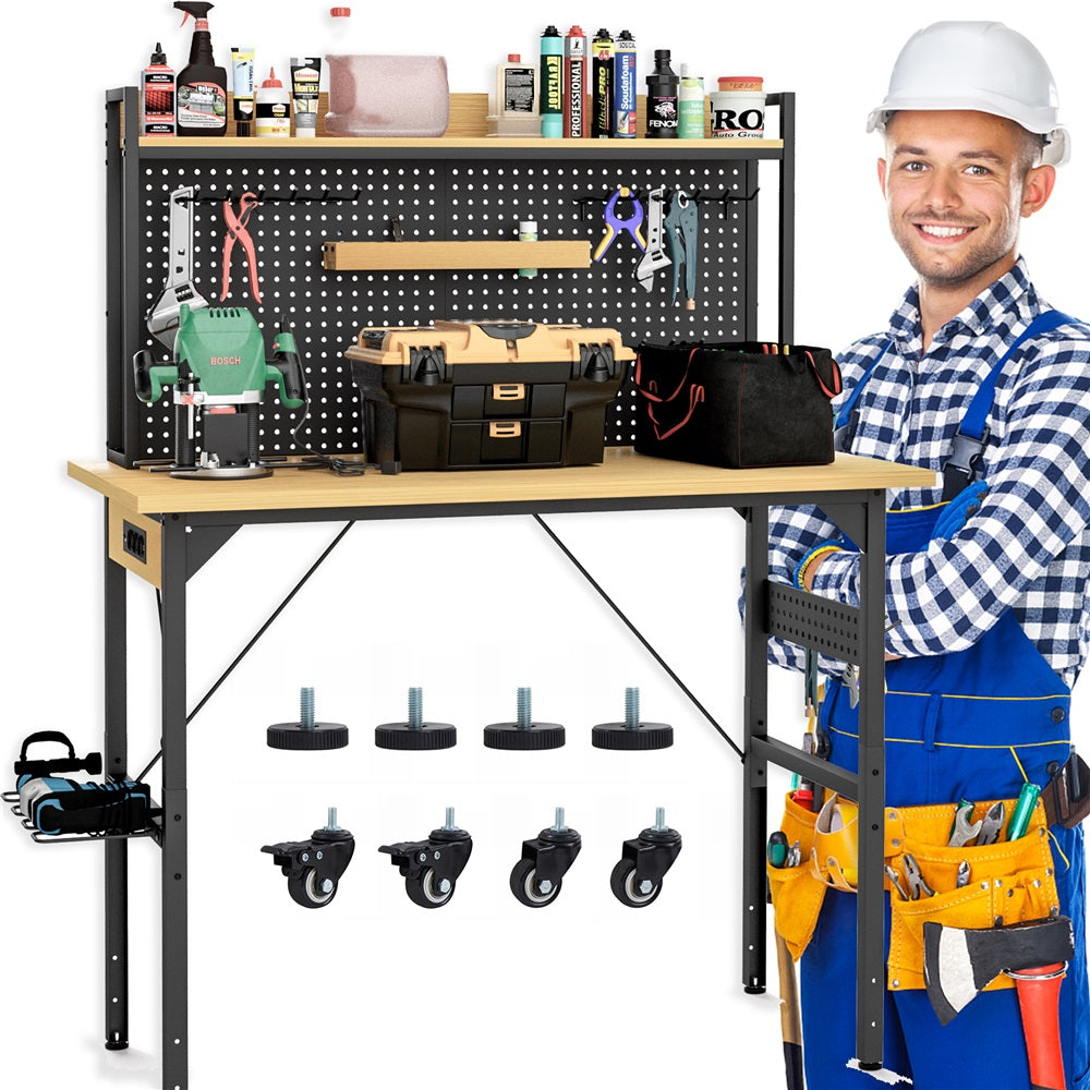 WORKSHOP TOOL TABLE FOR GARAGE STUDIO SOLID LARGE COUNTERTOP HOOKS