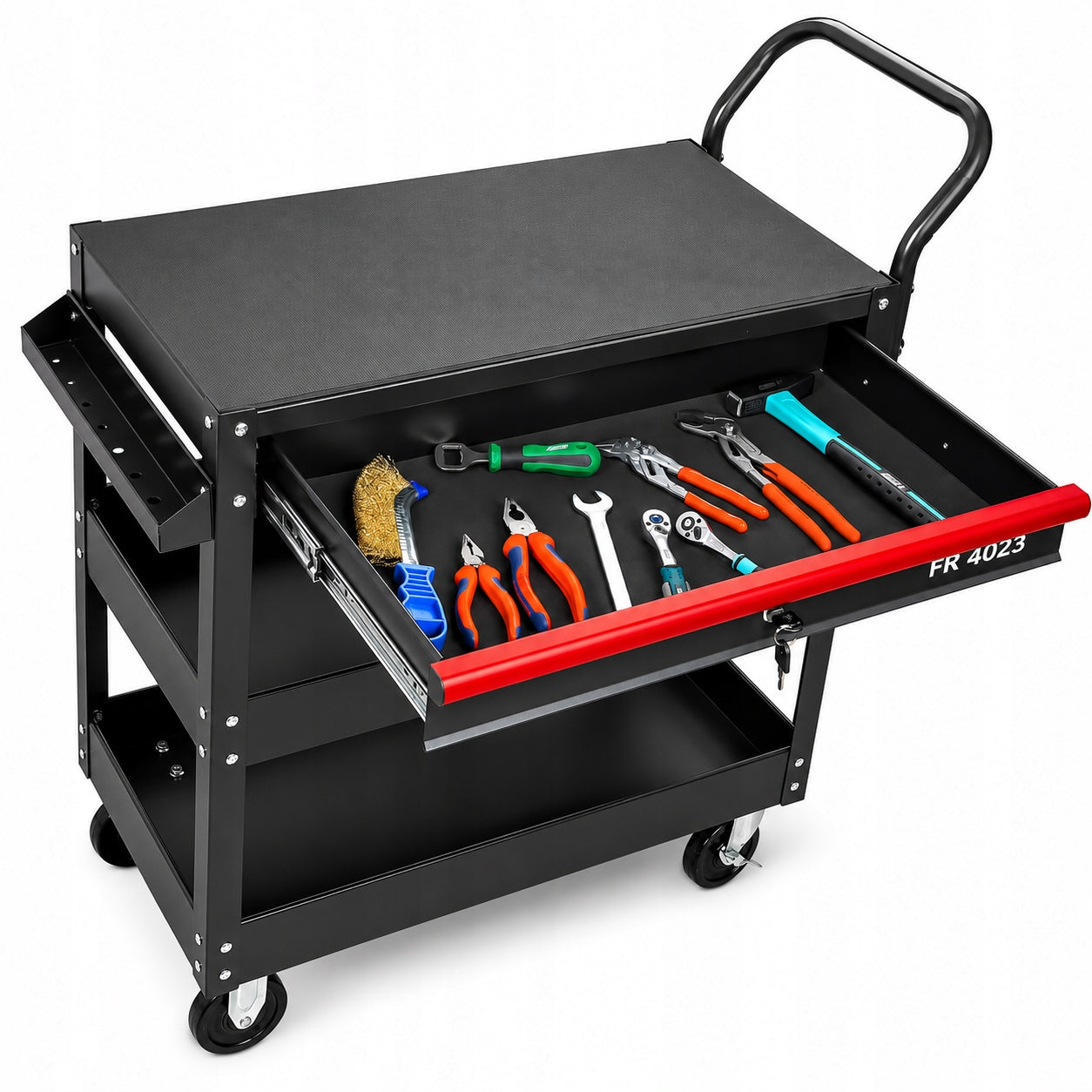 WORKSHOP TOOL TROLLEY ON WHEELS 3 SHELVES DRAWER FARYS Customs tariff code 94032080