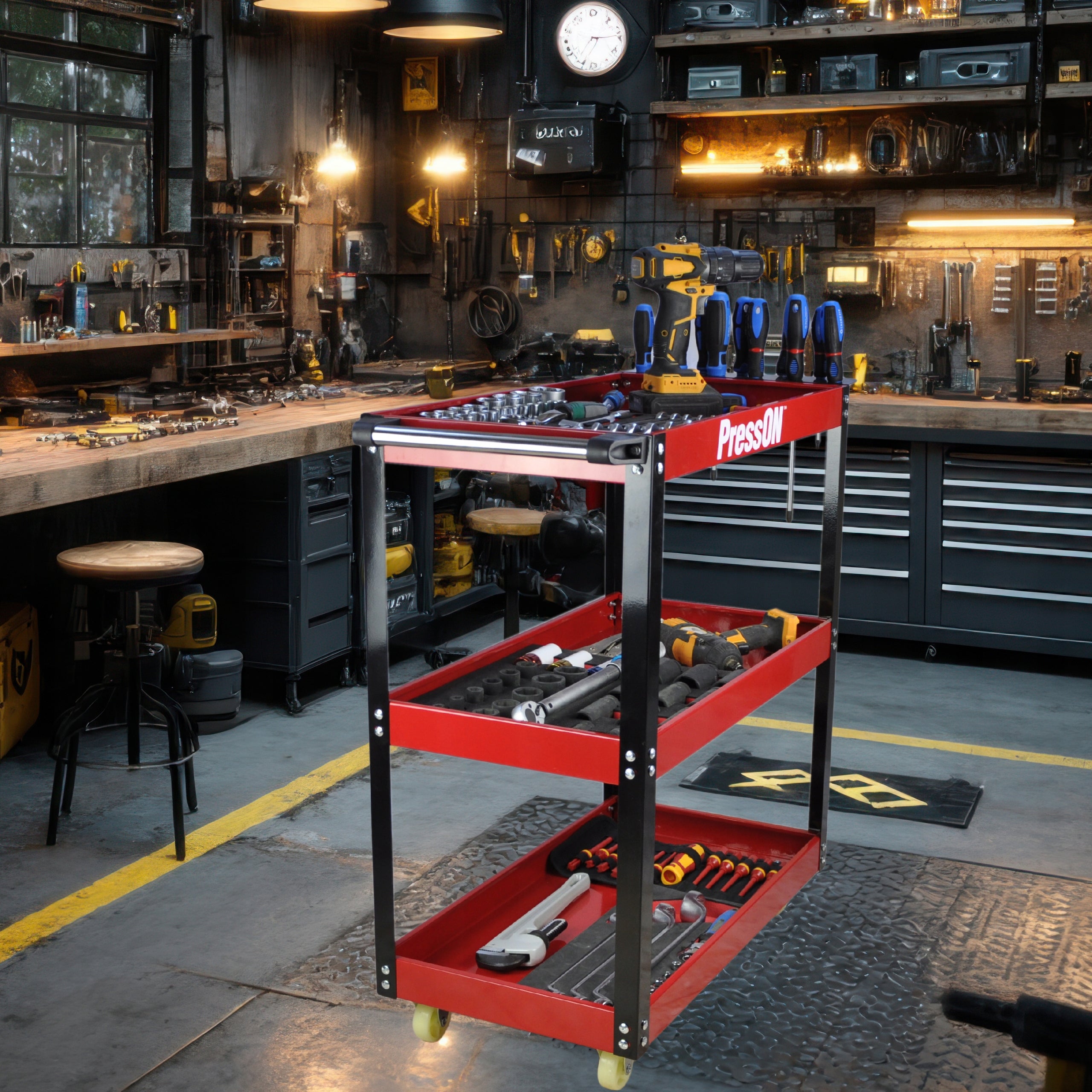 WORKSHOP TROLLEY 3 SHELVES TOOL SERVICE CABINET Brand Presson