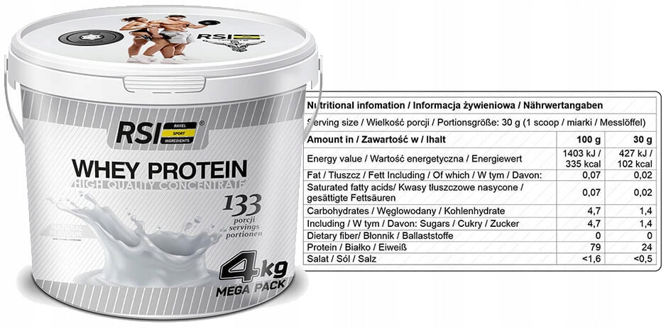 WPC PROTEIN 80 NATURAL WHEY CONCENTRATE WHEY PROTEIN PURE RSI 4KG Expiration date at least 1 year from the date of purchase