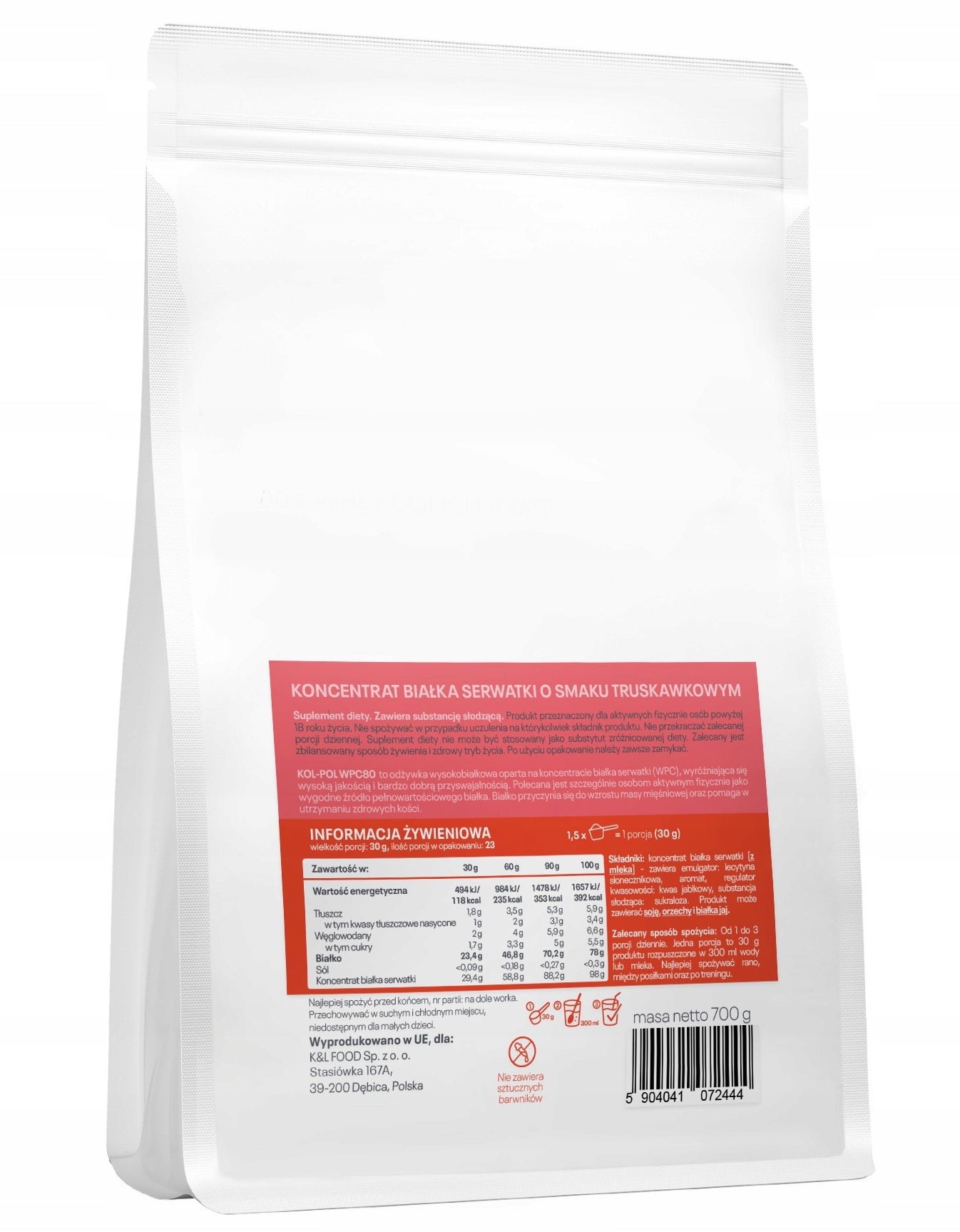 WPC PROTEIN 80 STRAWBERRY 700g Whey Protein Conditioner Protein Kol-Pol EAN (GTIN) 5904041072444