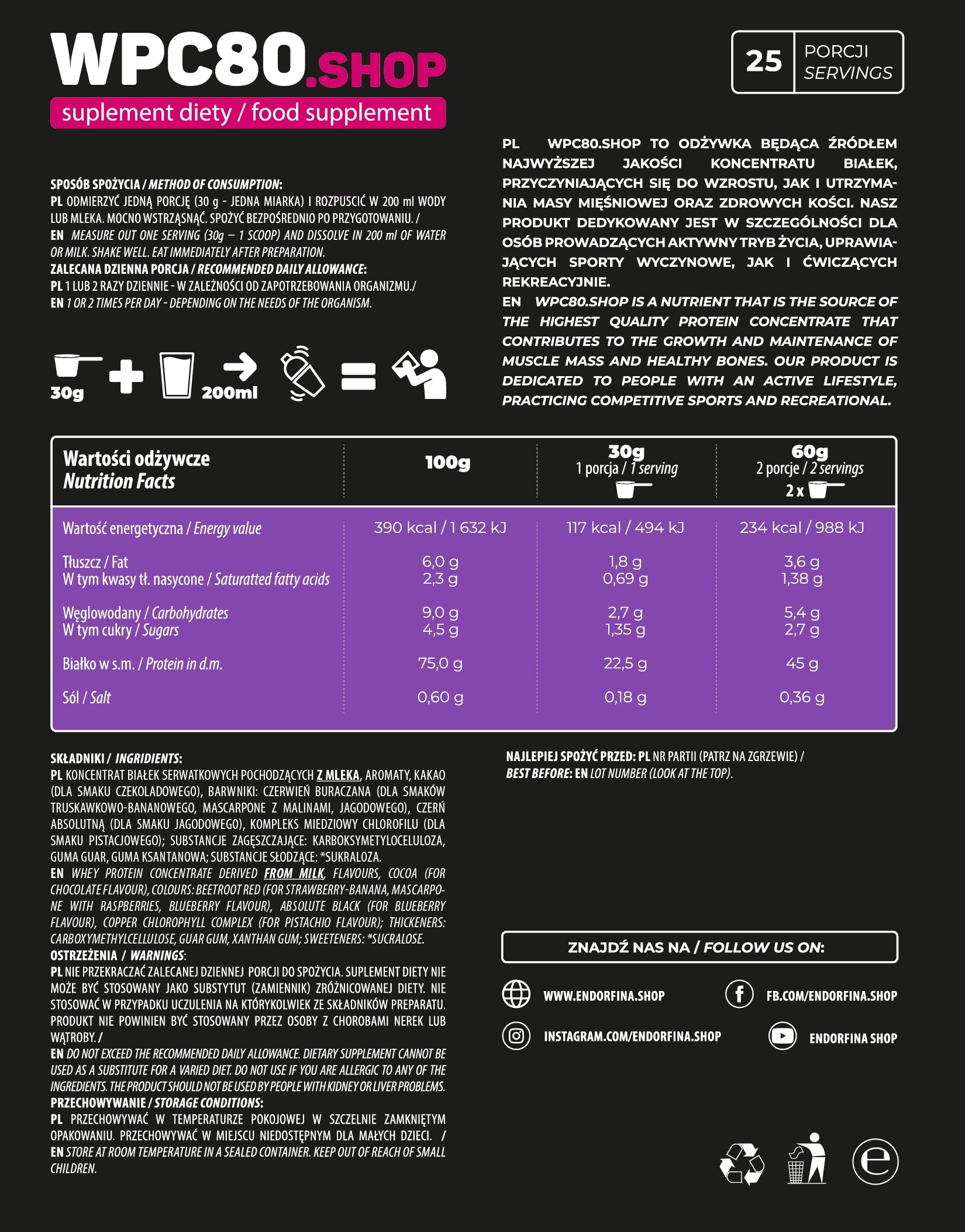 WPC80.shop protein supplement white chocolate 750g Endorfina.shop Packaging status original
