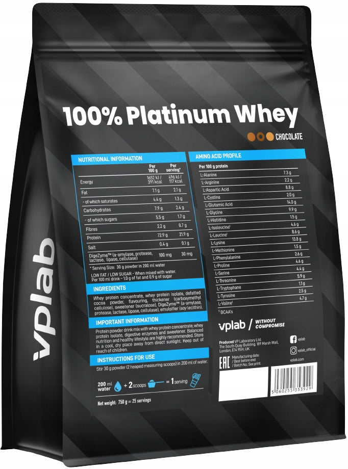 WPI/WPC Protein VPLab Platinum Whey 750g 25 Servings Chocolate Expiration date at least six months from the date of purchase