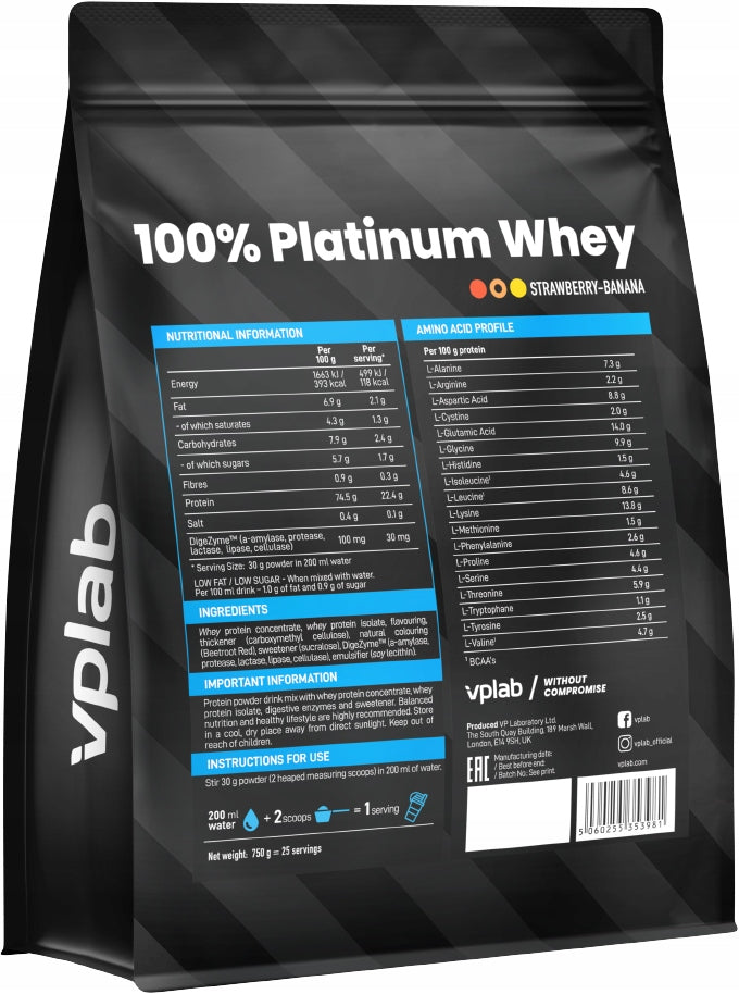 WPI/WPC Protein VPLab Platinum Whey 750g 25Servings Strawberry-Banana Expiration date at least six months from the date of purchase