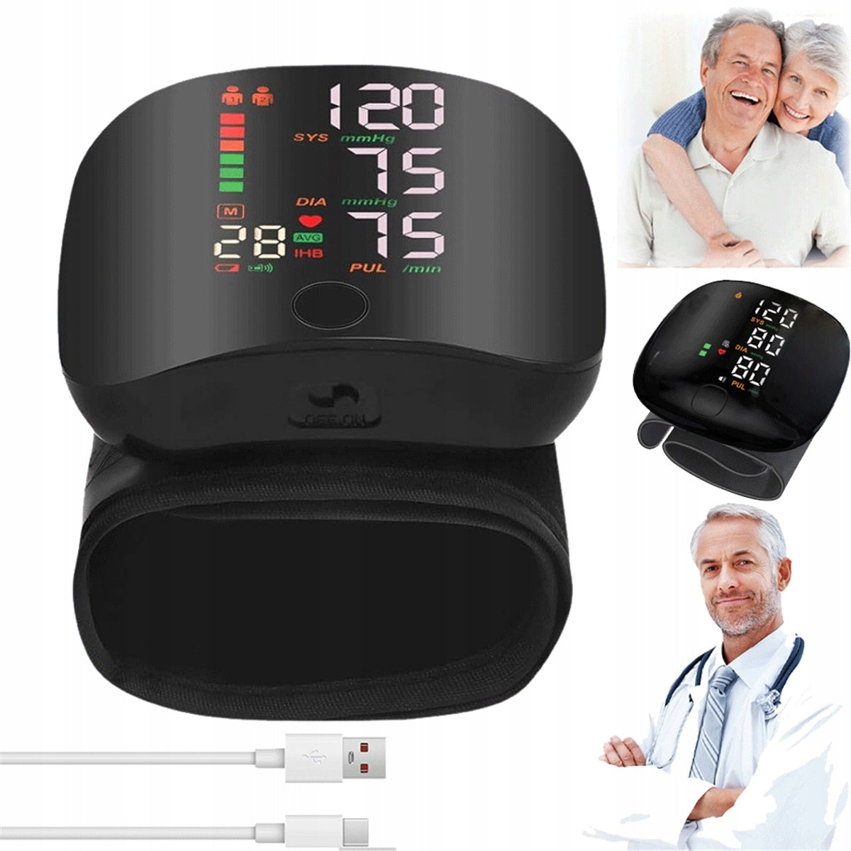 WRIST BLOOD PRESSURE MONITOR WITH THREE-COLOR LED VOICE DISPLAY