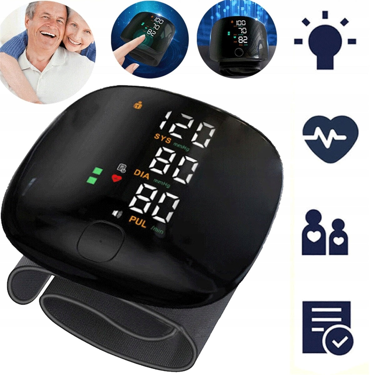 WRIST BLOOD PRESSURE MONITOR WITH THREE DISPLAY COLORS