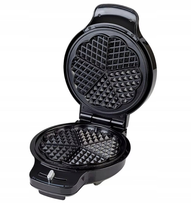 Waffle Iron 1200W 5 Waffle Heart Temperature Control Black Brand Ambiano
