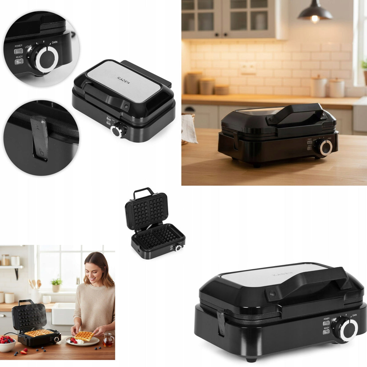 Waffle Iron 1200W For 2 Waffles Nonstick Coating Temperature Control